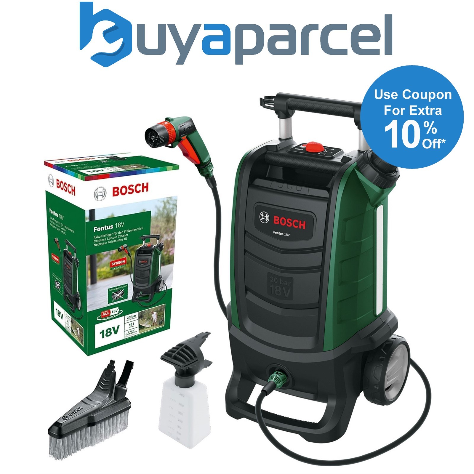 Bosch Cordless 18v Pressure Washer Cleaner Fontus 20 Bar Bare Detergent Nozzle