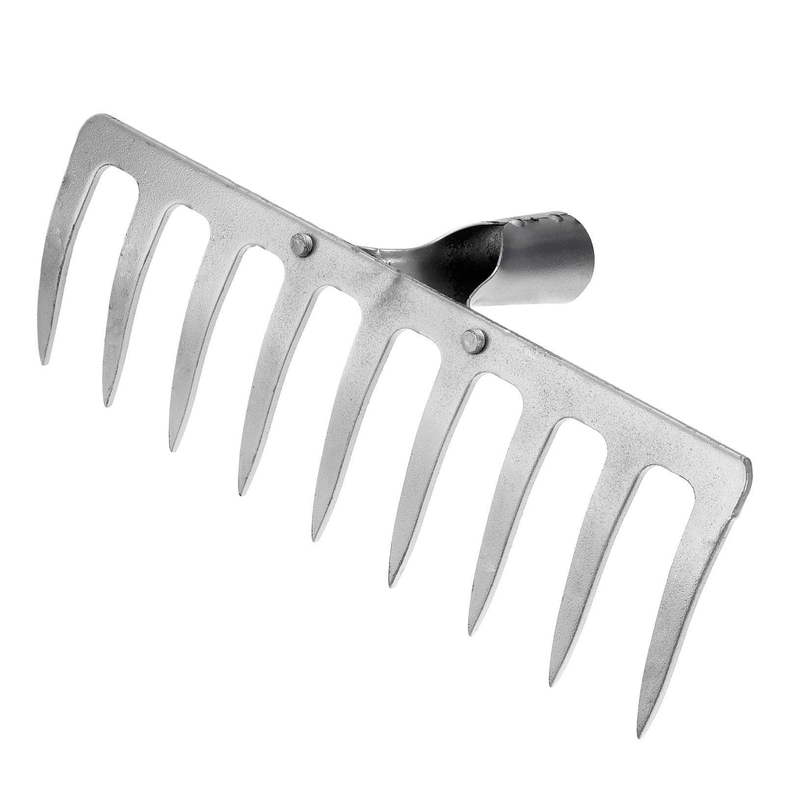 9 Teeth Garden Rake Head Galvanized Manganese Steel without Handle Silver Tone