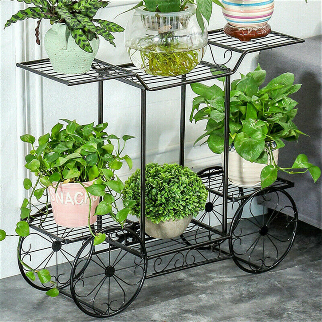 Iron Thicken 6 Position Planting Plant Flower Pot Stand Rack Shelf Spring Summer