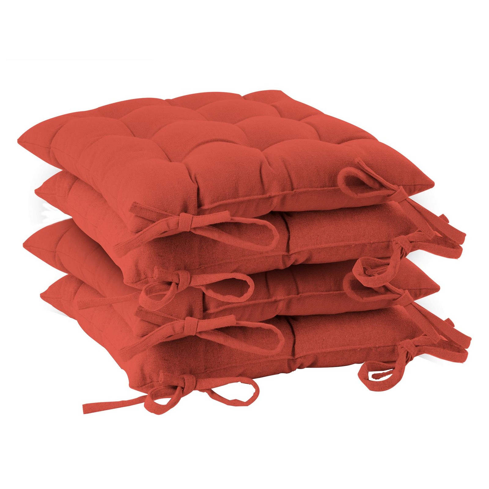 4x Square Garden Chair Seat Cushions Cotton Polyester Outdoor Dining Paprika