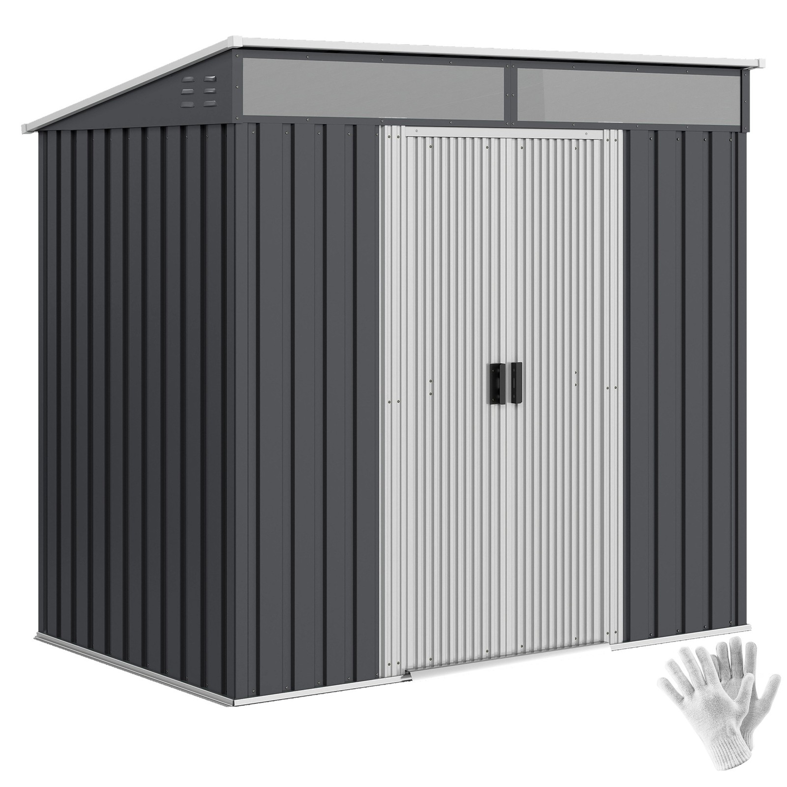 Outsunny 6.5x4FT Garden Shed Lockable Metal Tool Shed Grey