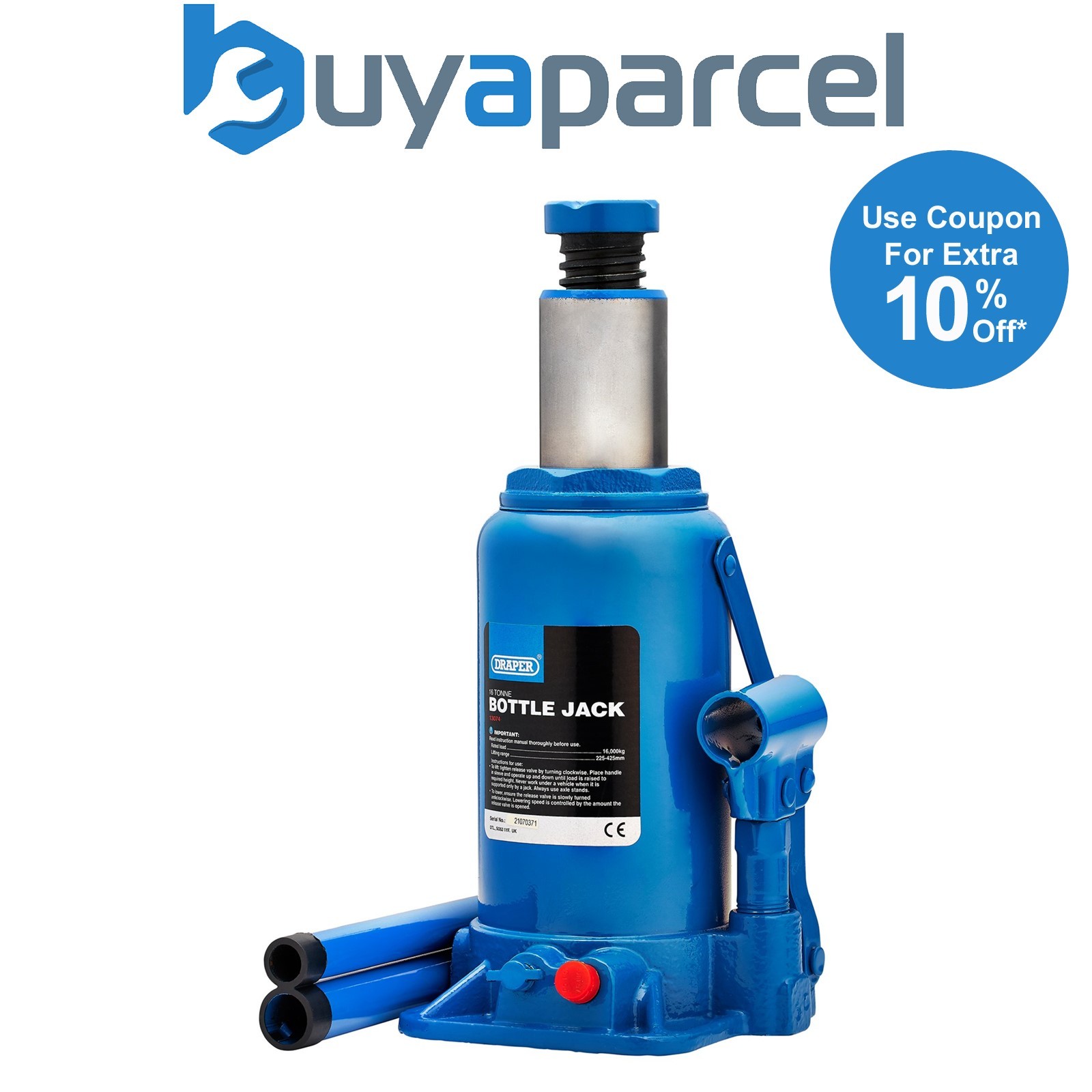 Draper 13074 Hydraulic Bottle Jack, 16 Tonne