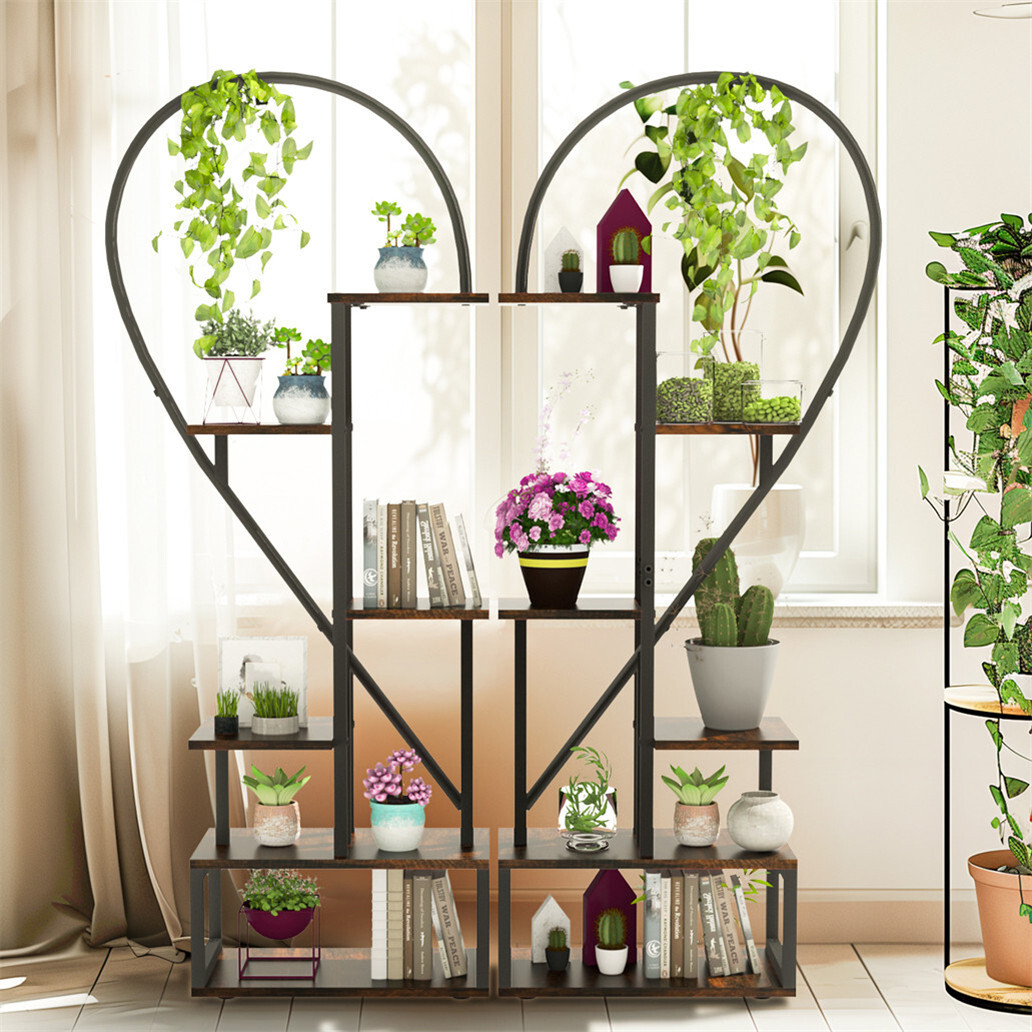 2X Industrial Heart Plant Stand Flower Pots Display Rack Garden Storage Shelf