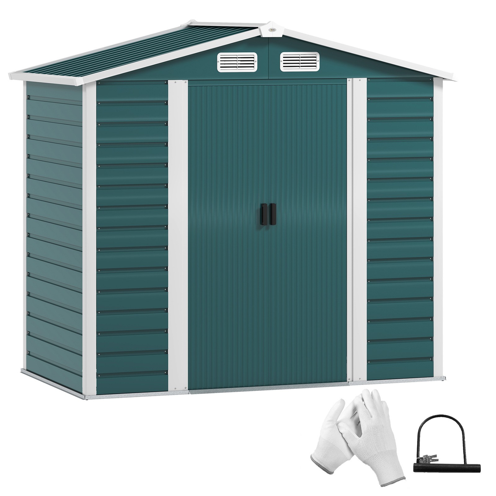 Outsunny 7 x 4ft Upgraded Metal Shed with Lock, Easy to Assemble, Green
