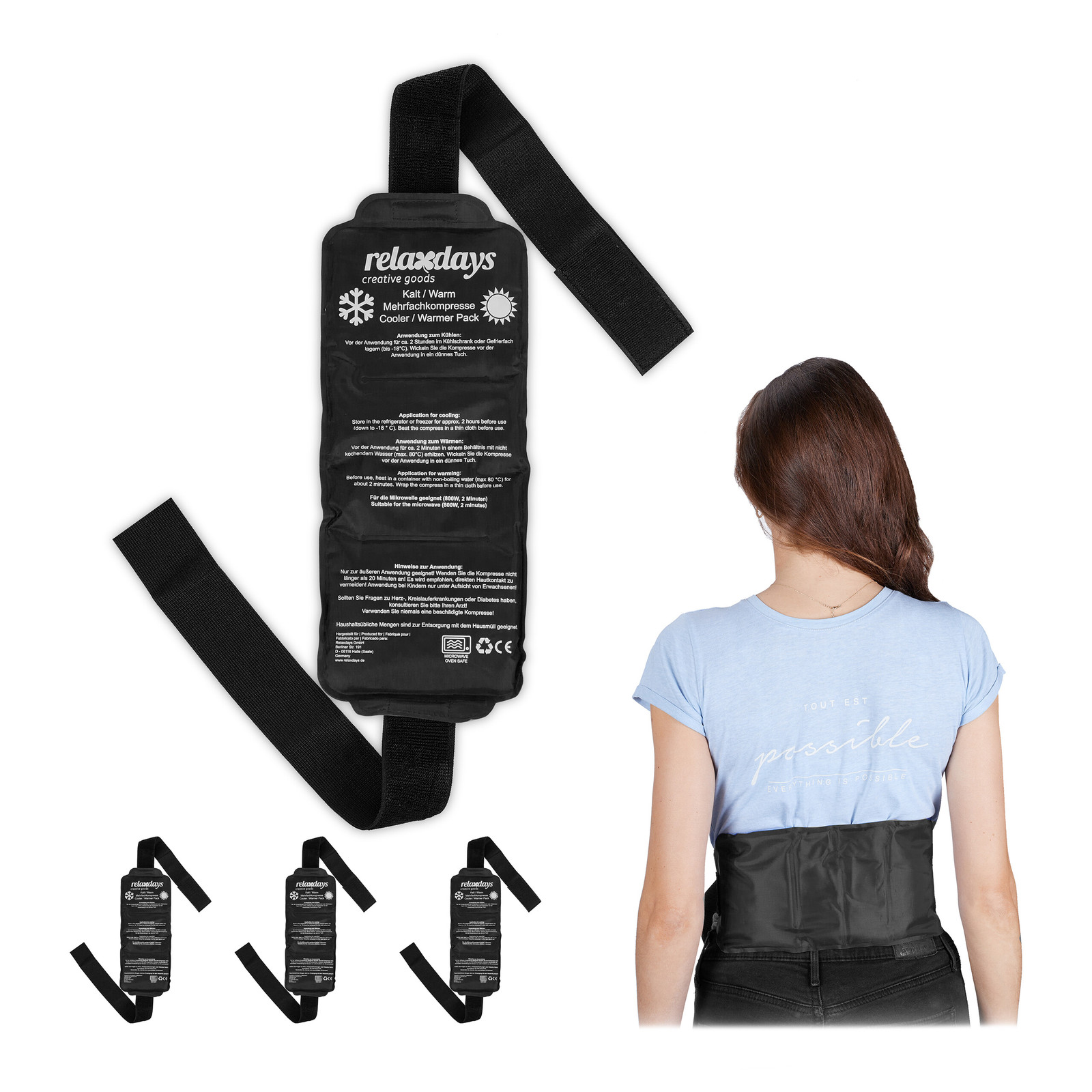 Set of 4 Gel Cooling Strap Belts Pads Hot Pack Warm Compress Injury Pain Black