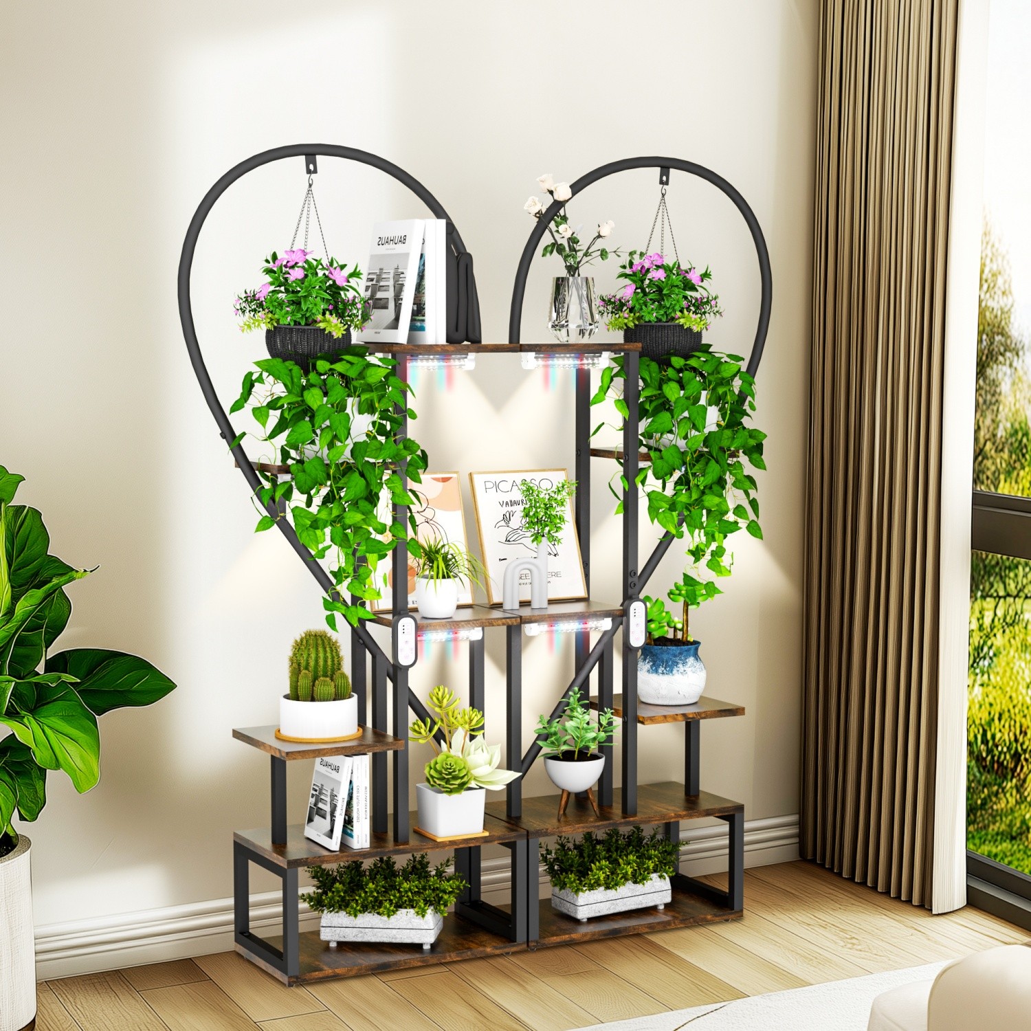 Indoor Plant Stand with Grow Lights LED Display Rack for Hanging & Potted Plants