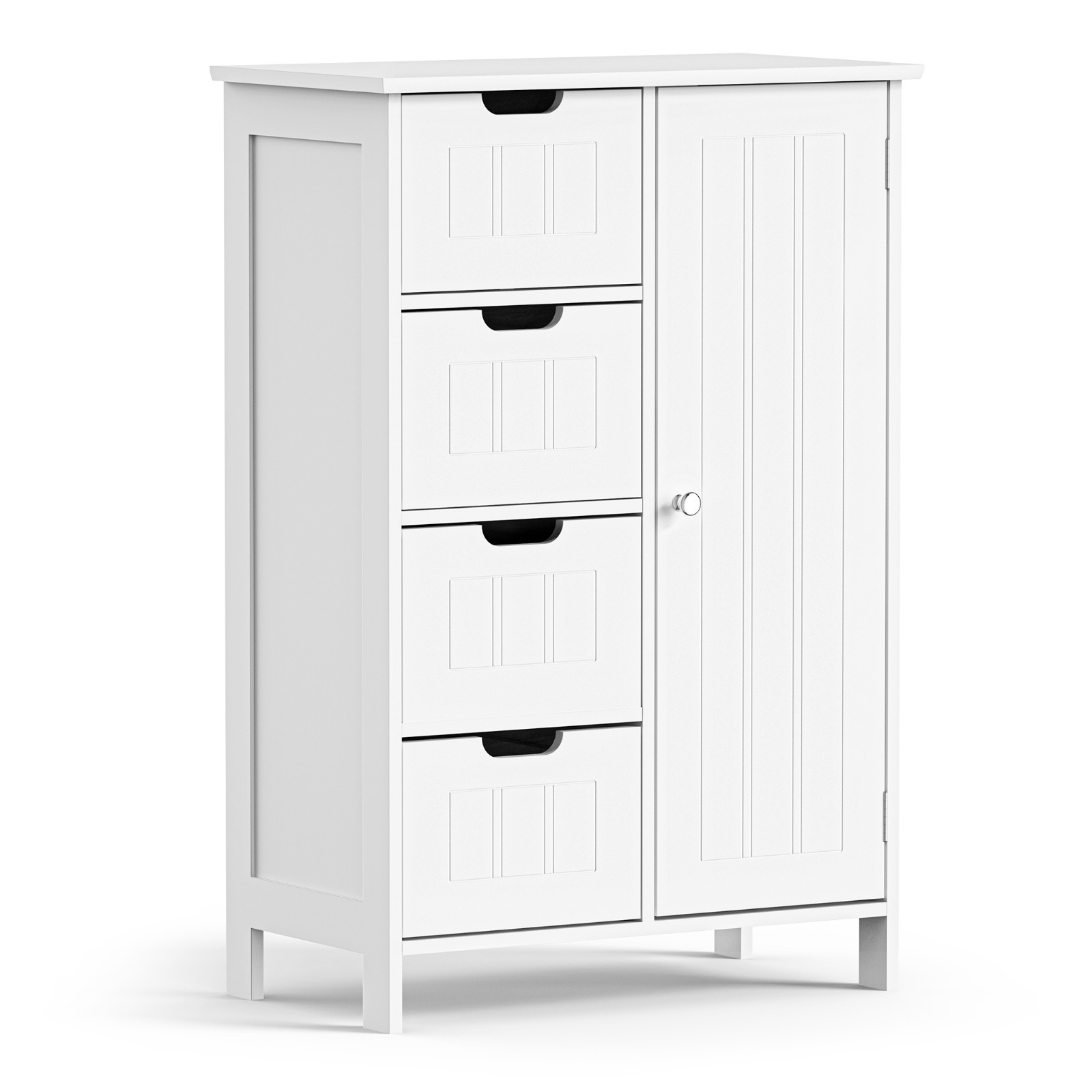 Bathroom Storage Cabinet, White Bathroom Cupboard with 4 Drawers, Vonhaus
