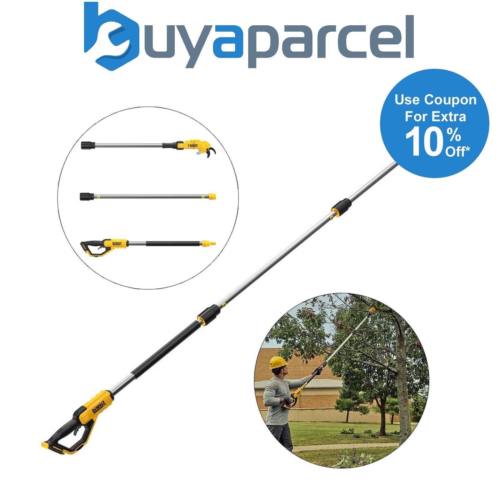 Dewalt DCMPP569N 18v XR Brushless Pole Pruner Long Reach 4.5m Split Shaft Bare