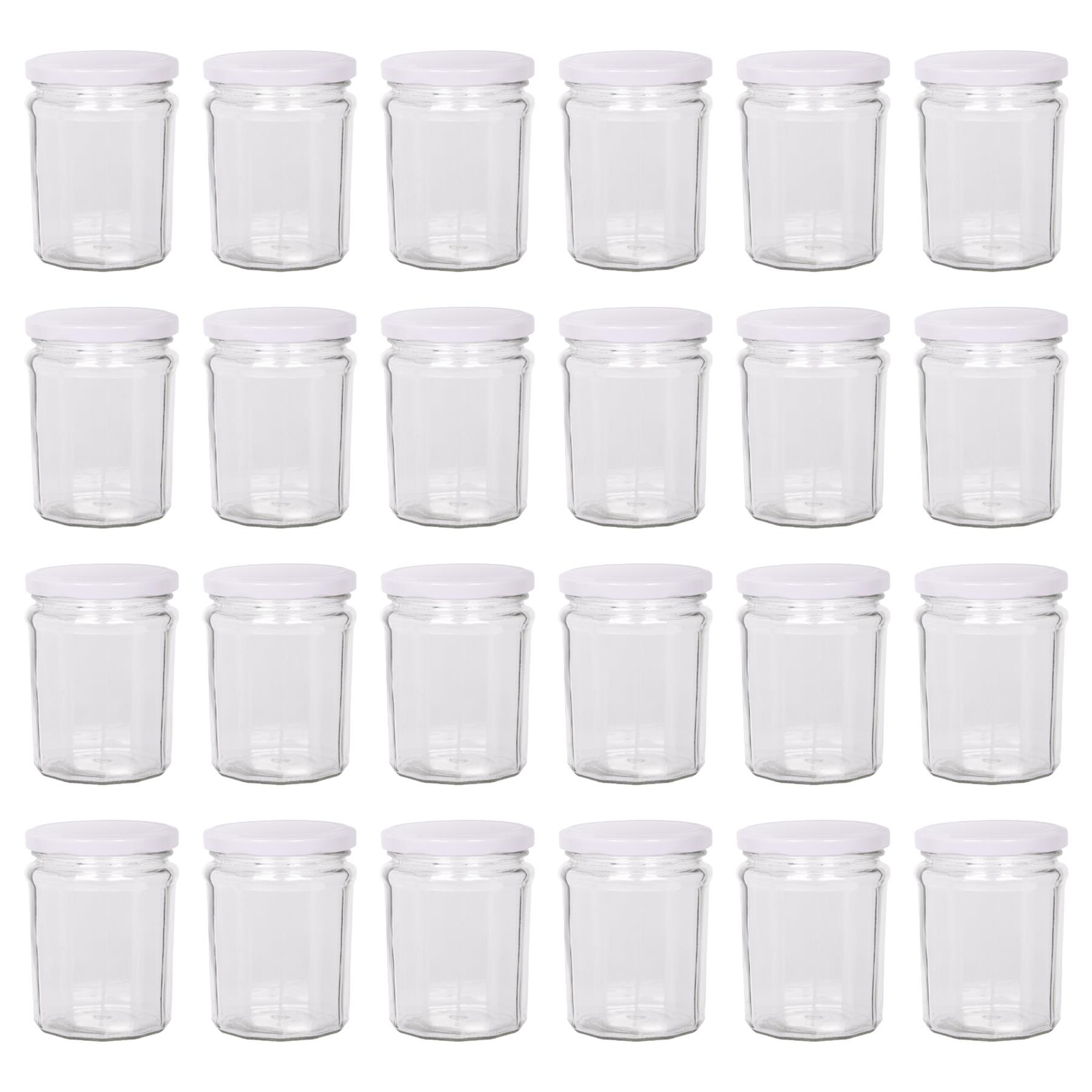 24x 380ml Glass Jam Jars with White Lids Chutney Preserve Honey Pickle Storage