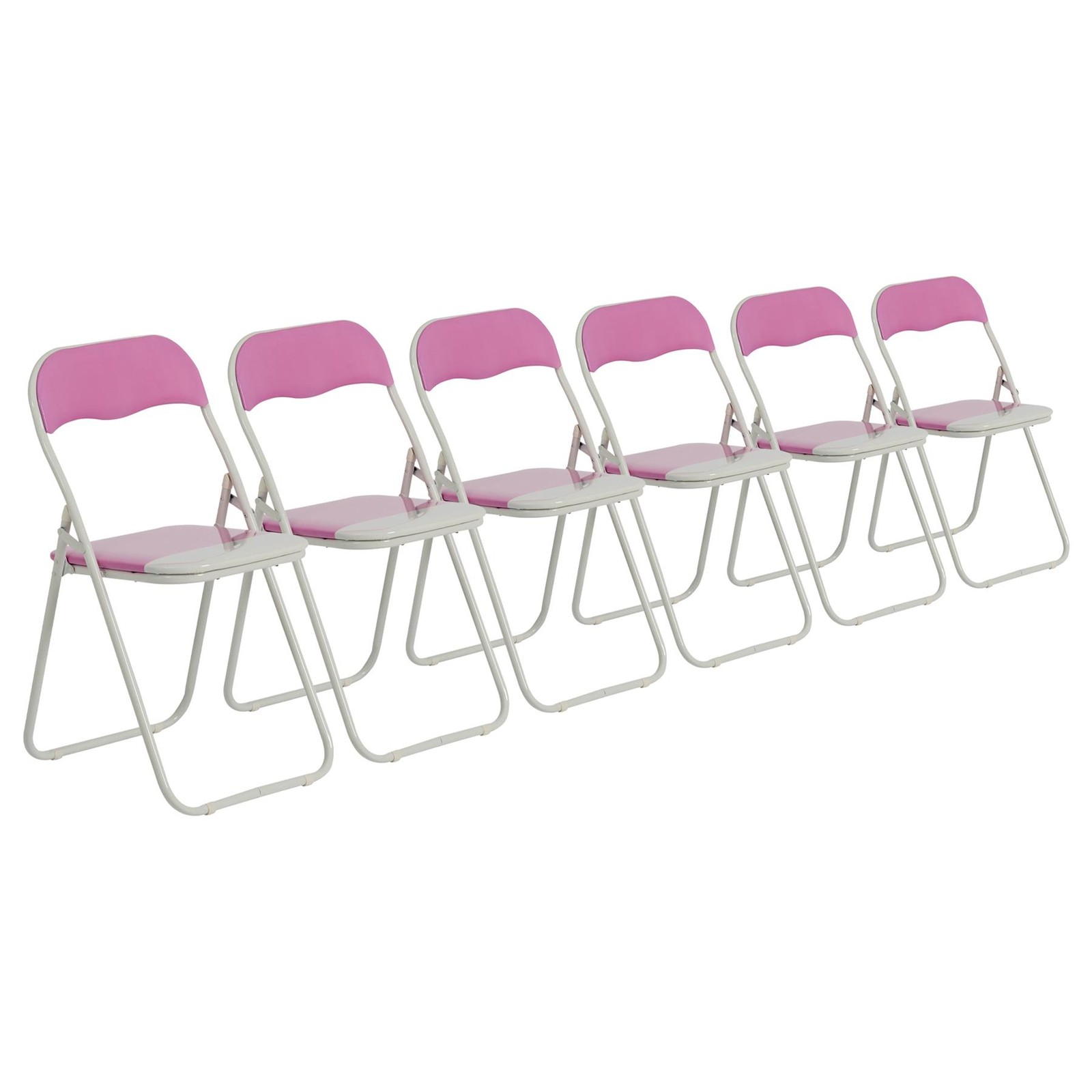 Folding Chairs Padded Faux Leather Studying Dining Office Chair Pink White x6