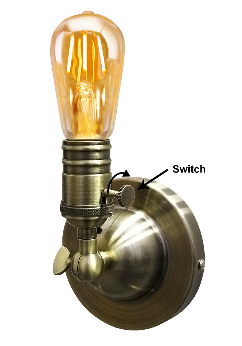 Retro Vintage Brass Wall Light Socket E27 Sconce Lamp Fixture with Switch M0015W