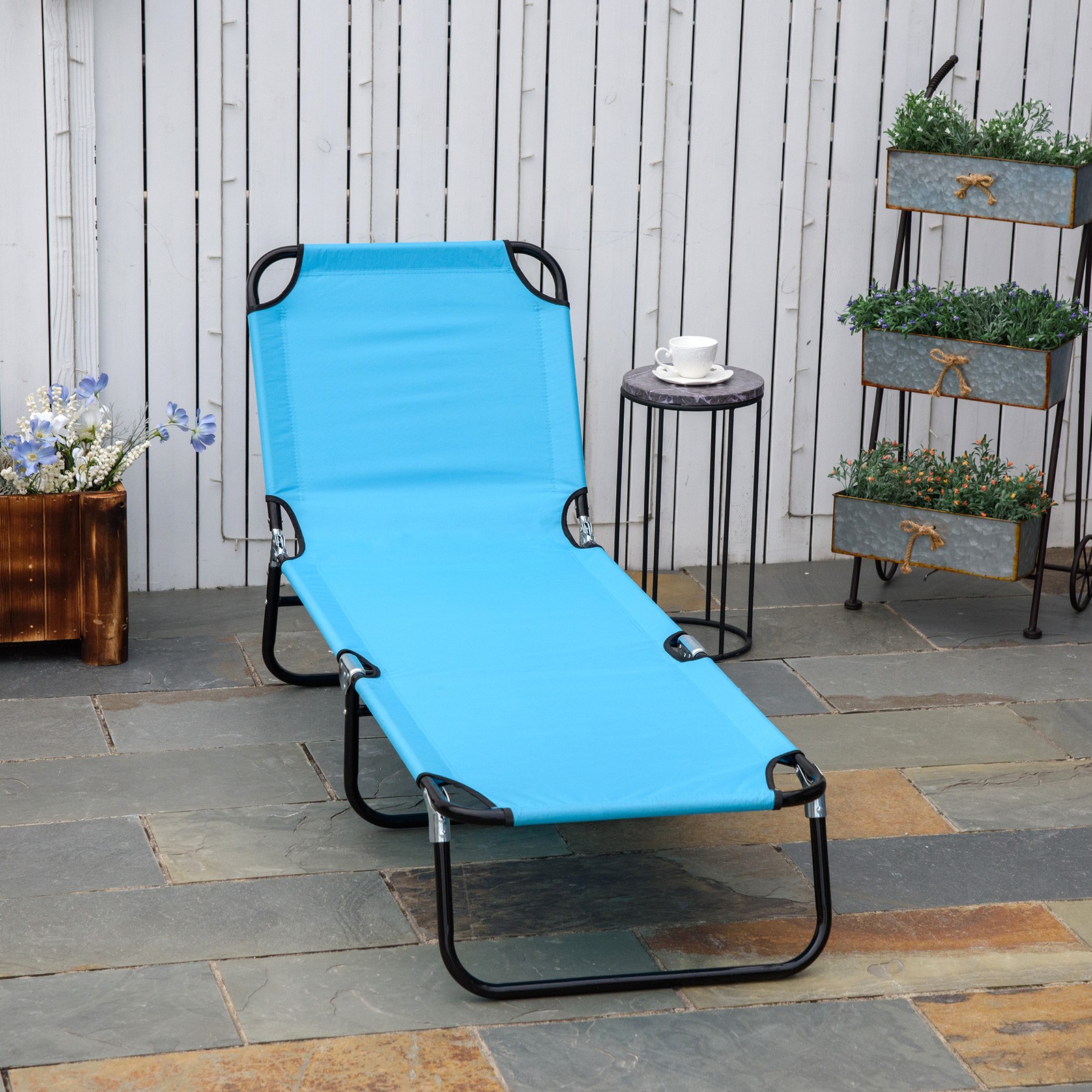 5-Position Poolside Lawn Reclining Beach Chair Chaise Lounge Folding Sun Lounger