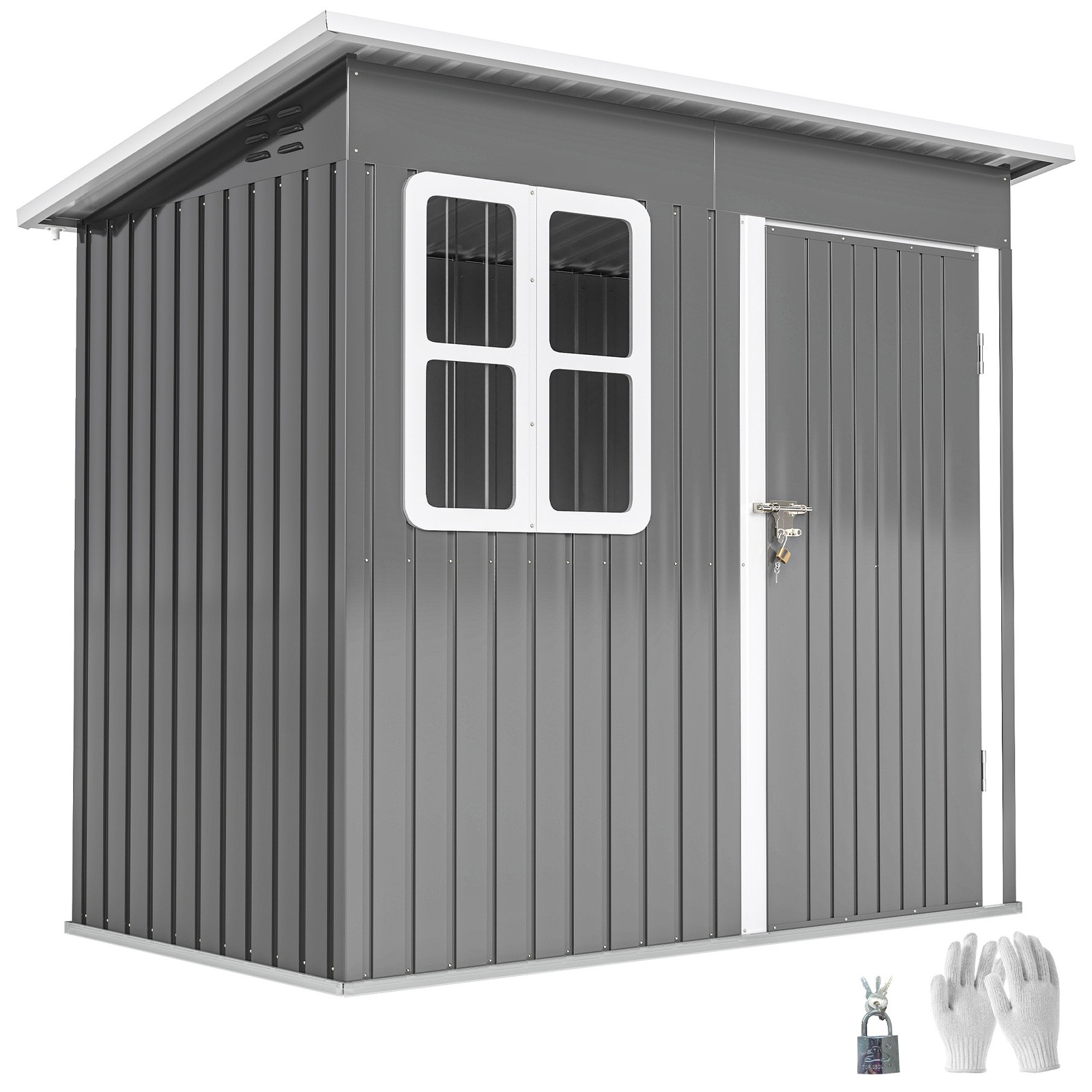 Outsunny 7 x 4ft Galvanised Steel Garden Shed with Foundation Kit, Grey