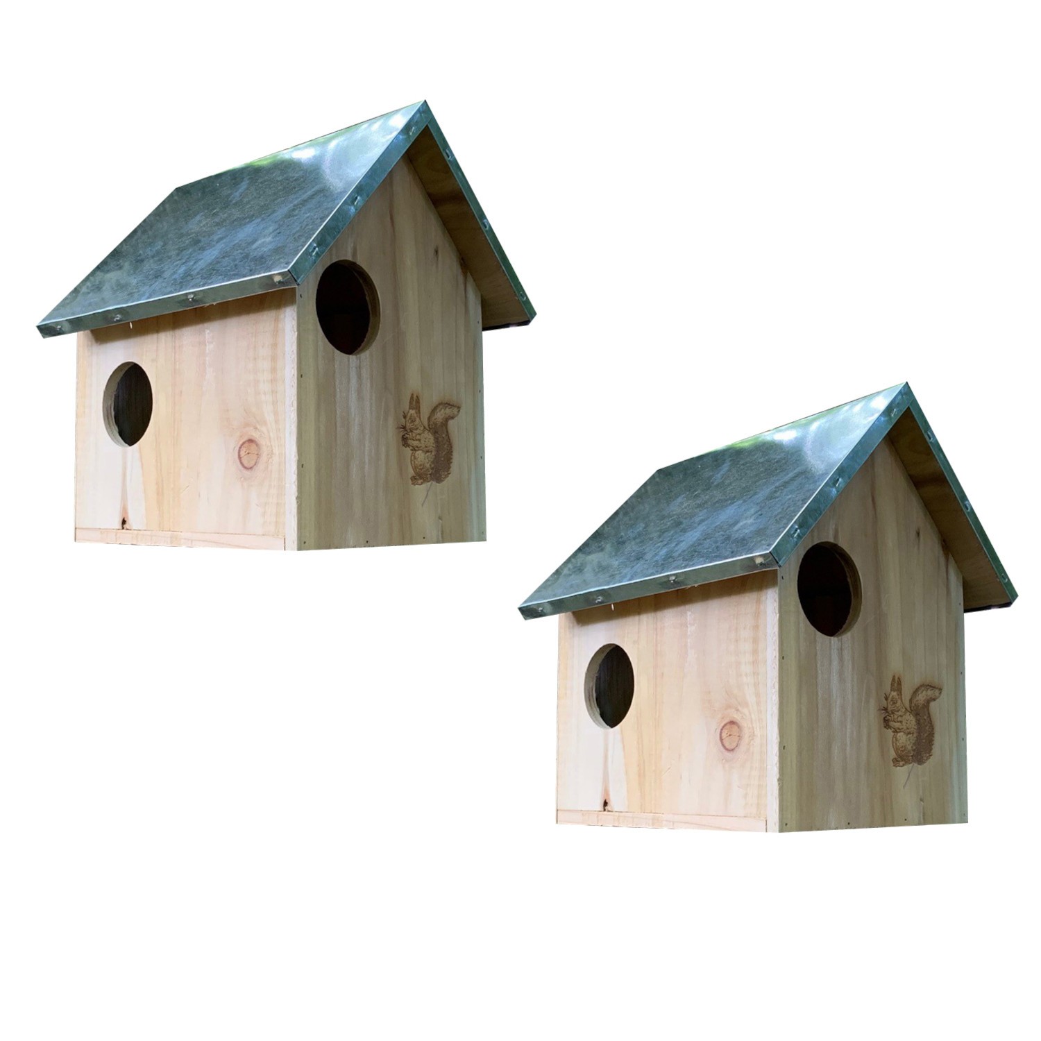Wooden Squirrel Nest Box House With Metal Roof Squirrel Drey Nesting - Set of 2