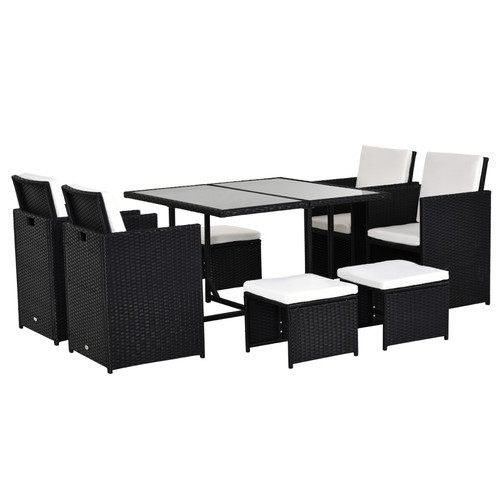 9 Pcs Rattan Garden Furniture Outdoor Dining Table Chairs Footstol Set Black