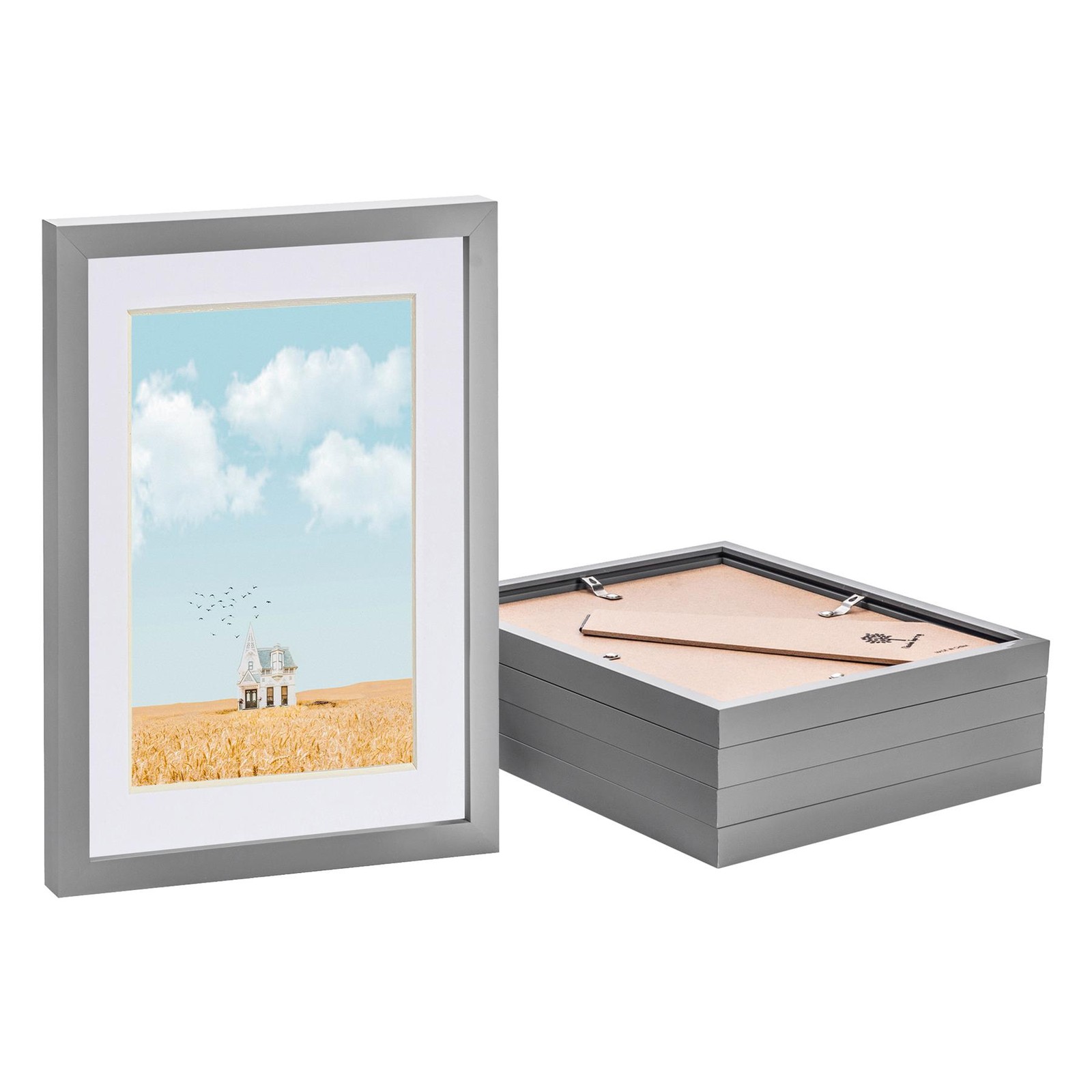 5x Grey A4 (8" x 12") Photo Frames with White A5 Mount Picture Home Wall Décor