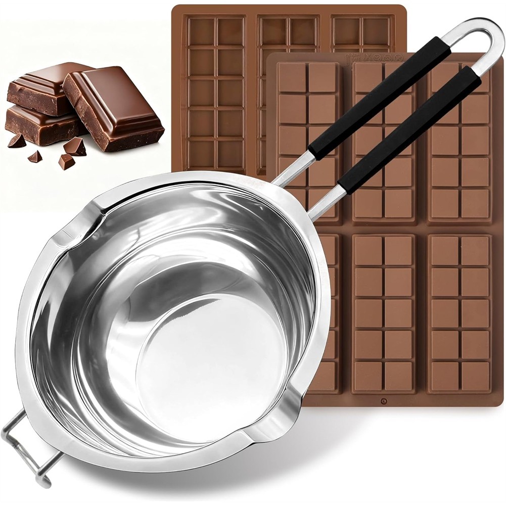 1200ML/1.1QT Boiler Pot with 2 Pack of Silicone Chocolate Bar Molds,8372