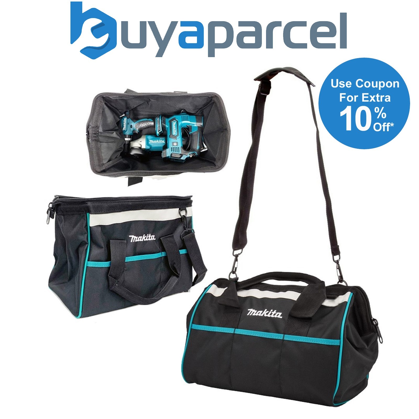 Makita 14" 36cm Open Mouth LXT ToolBag Tool Bag Holdall Blue + Shoulder Strap
