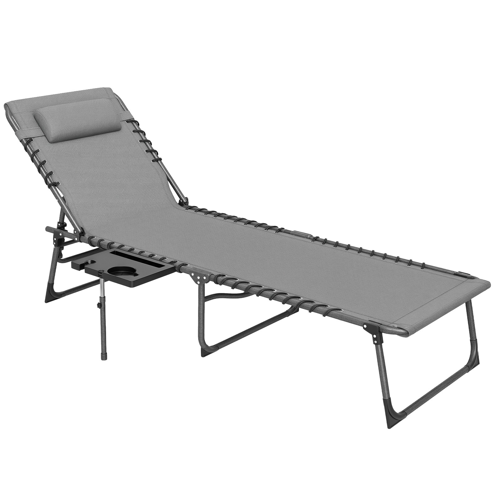 Outsunny Folding Sun Lounger with 5-Level Back, Cup Holder, Grey