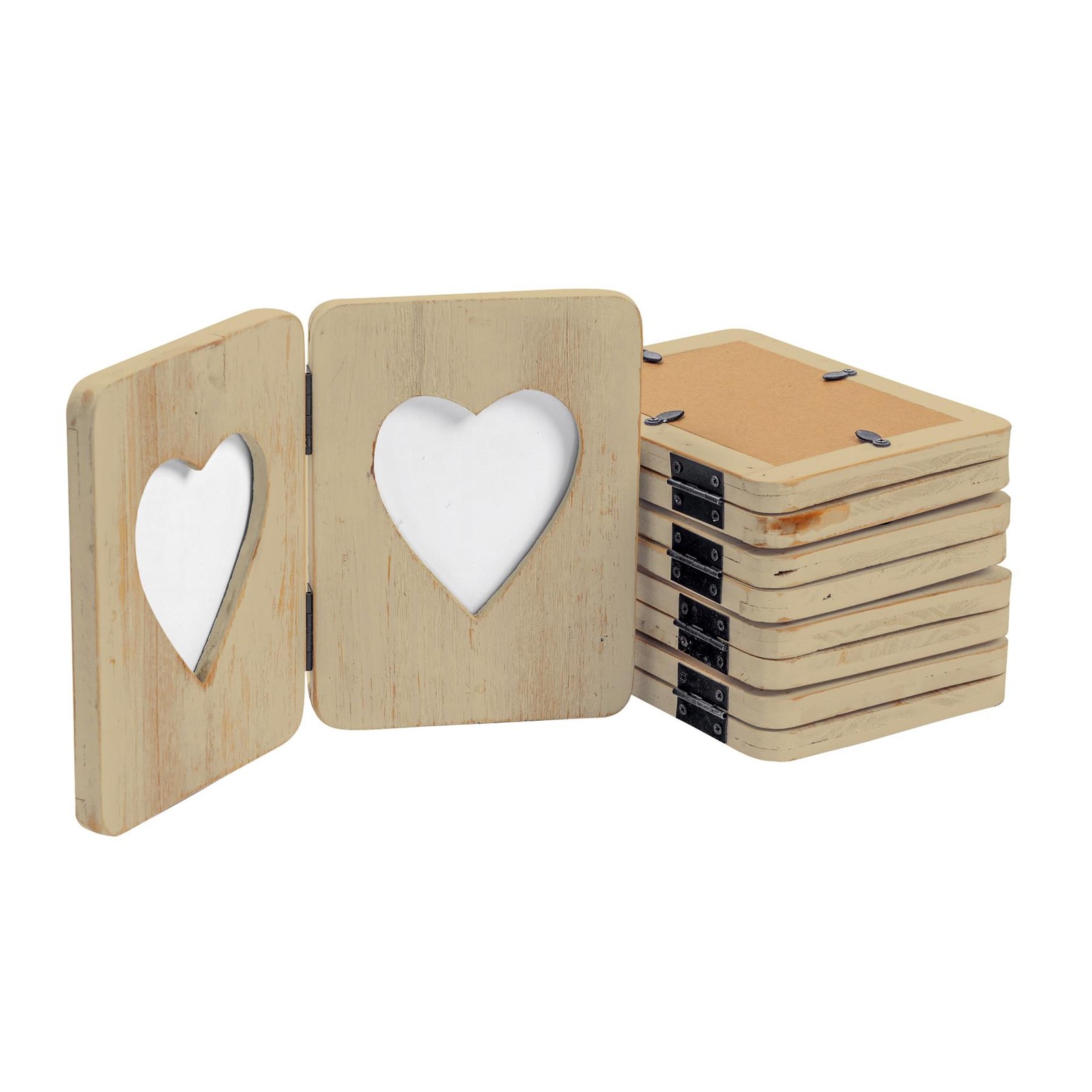 5x Rustic Hearts Folding 2 Photo Frames Wooden Picture Display 4 x 6" Natural