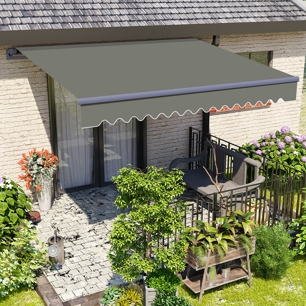 2x1.5m Patio Awning Manual Garden Canopy Sun Shade Retractable Shelter Grey UK