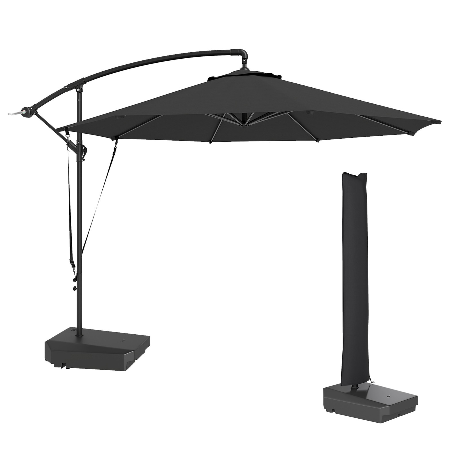 Outsunny Garden Cantilever Parasol with Cover Weighted Base Wind Strap Grey