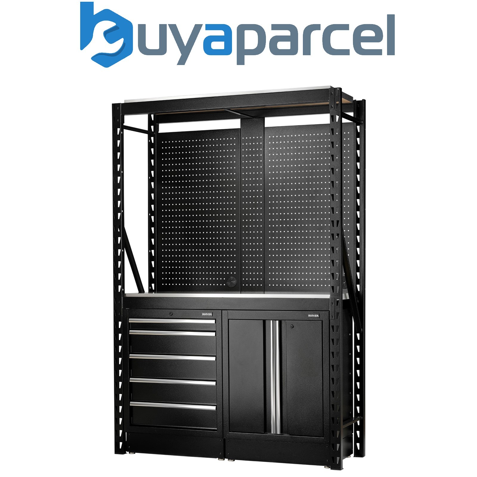 Draper 27972 BUNKER 15 Piece Modular Storage Combo 2 Tier Racking with Stainless