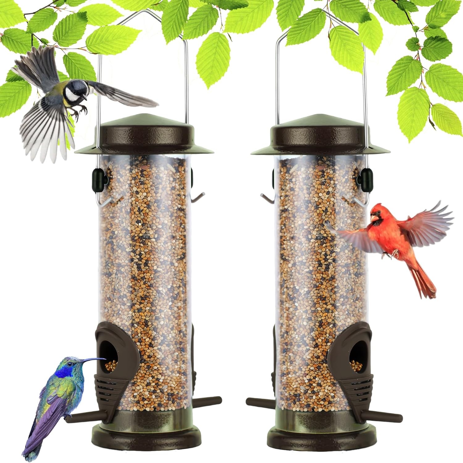 Hanging Bird Feeders Bird Seed Feeder Metal Wild Bird Feeding for Garden 2 Port