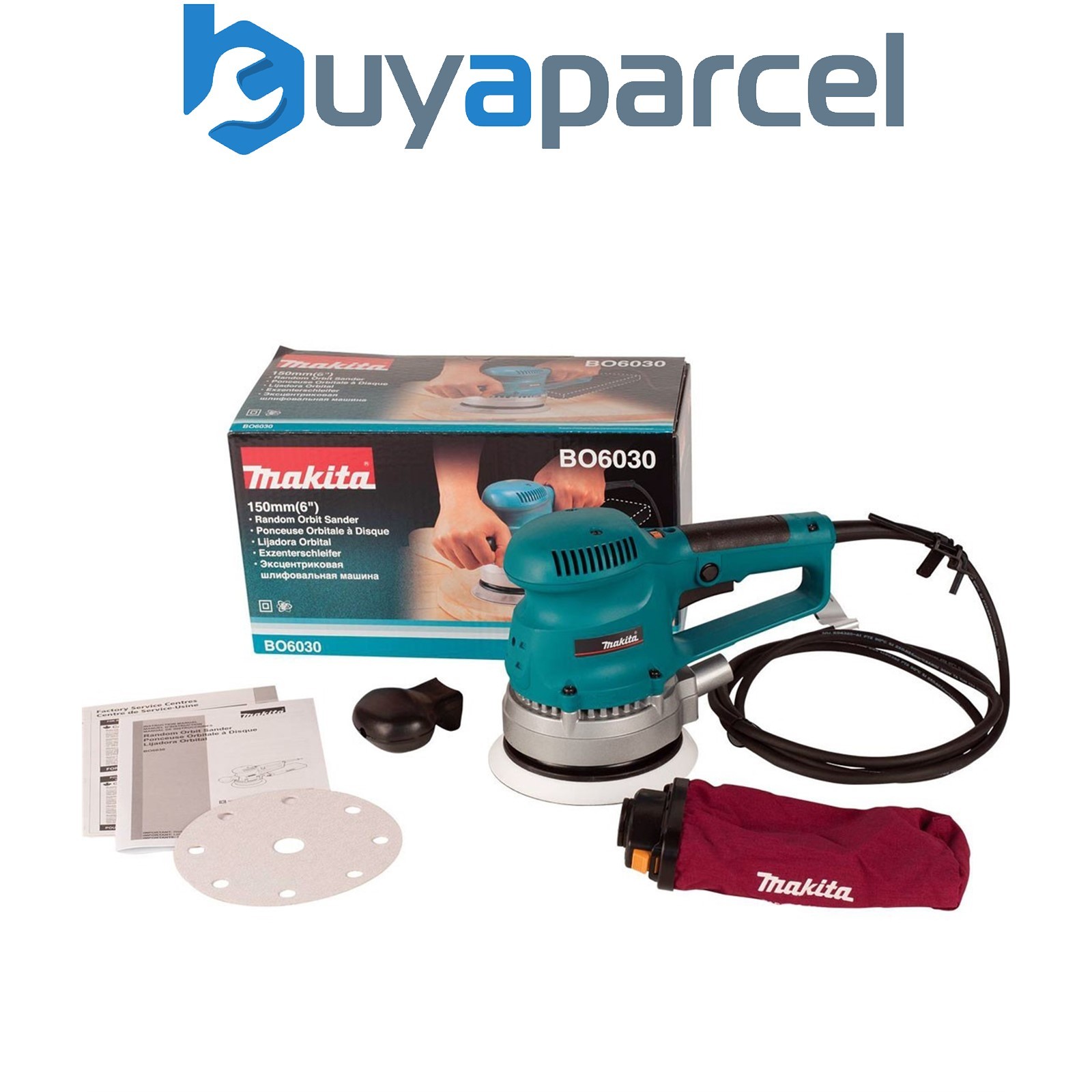 Makita BO6030 110v Corded Random Orbital Sander 150mm 6" + Wrench & Dust Bag