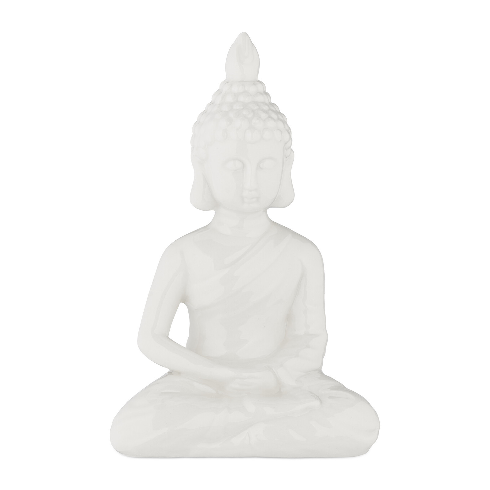 Buddha Figure Sitting Ceramic Statue Figurine Zen Decor Garden Sculpture White
