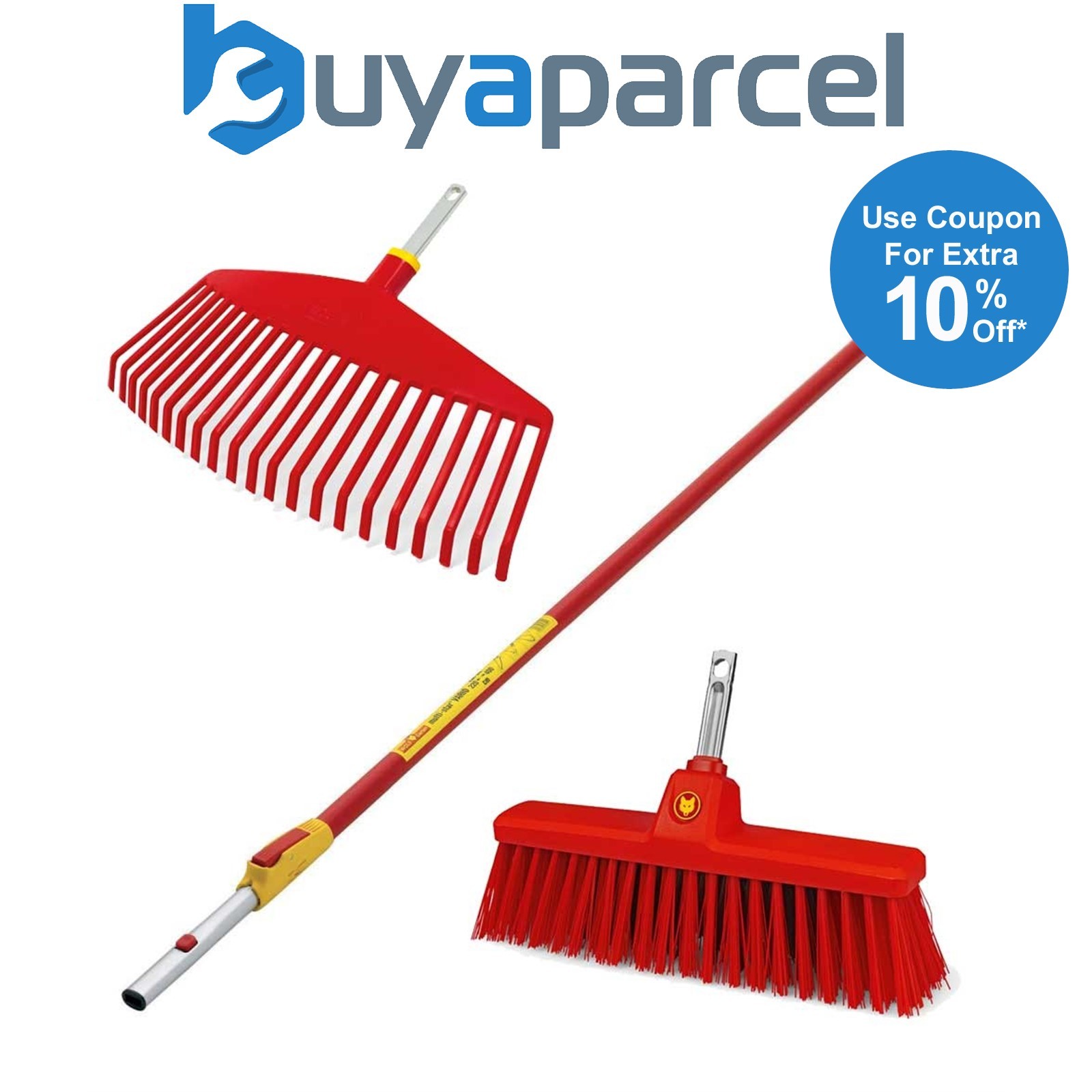Wolf Garten Telescopic Handle ZMV4 Garden Multi Change & TB350M Broom & Rake
