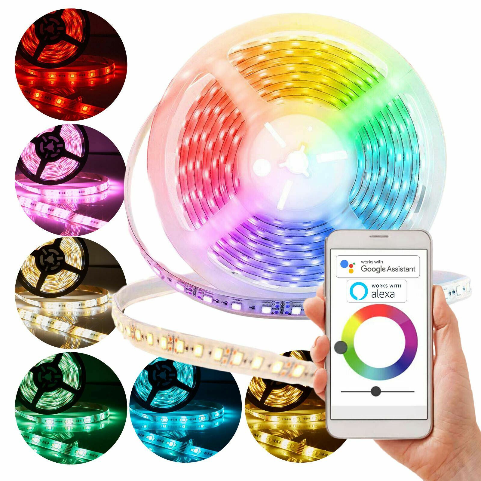 Smart Wifi LED Strip Lights 5050 RGB Colour Changing Tape App + Voice Control