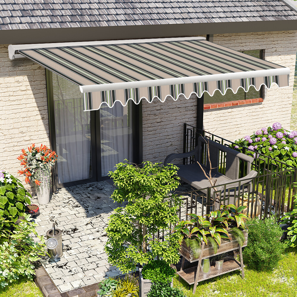 Half Cassette Electric Awning Sun Shade Canopy Retractable 3.95x3M Multi-Stripe