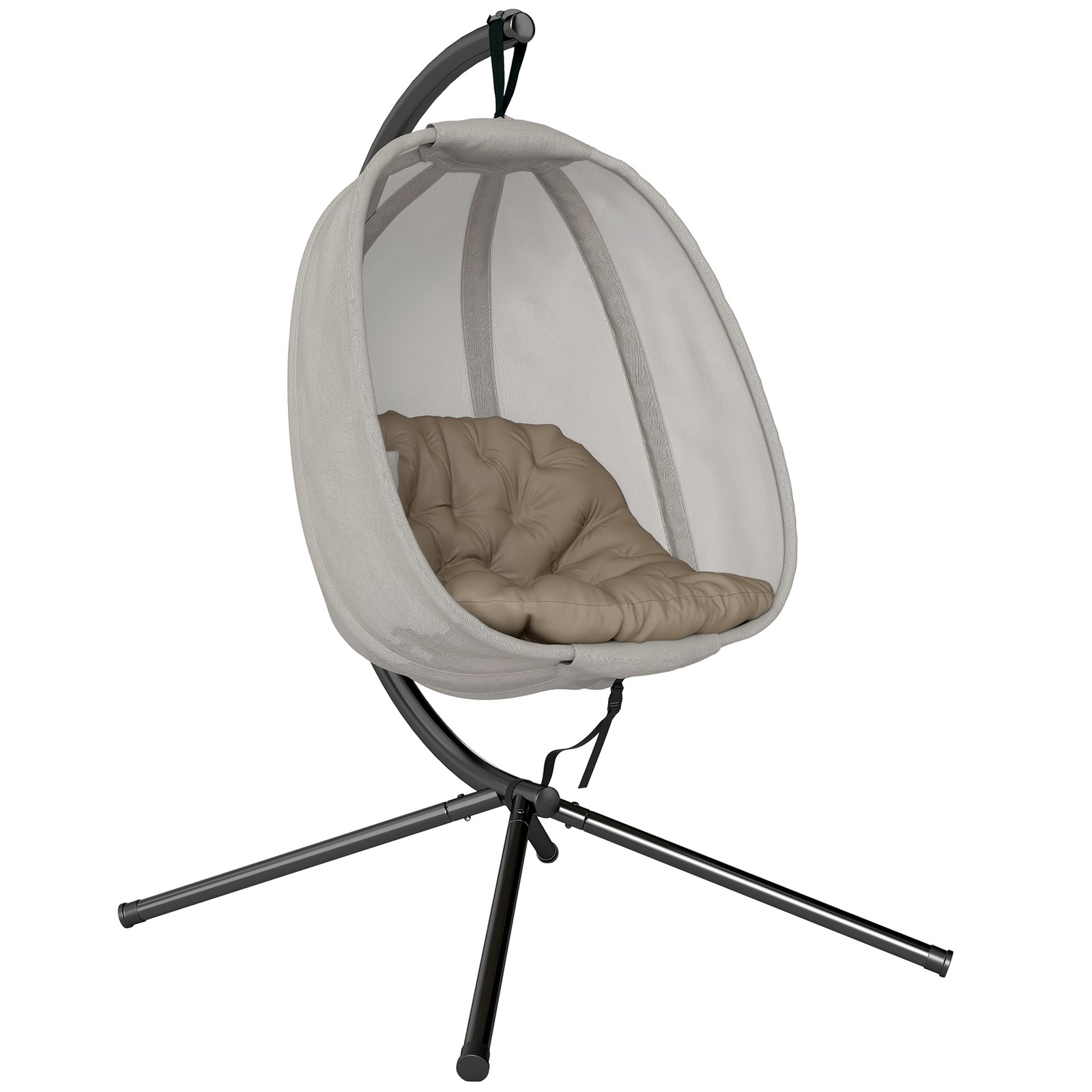 Outsunny Folding Hanging Egg Chair w/ Cushion and Stand for Indoor Outdoor Khaki