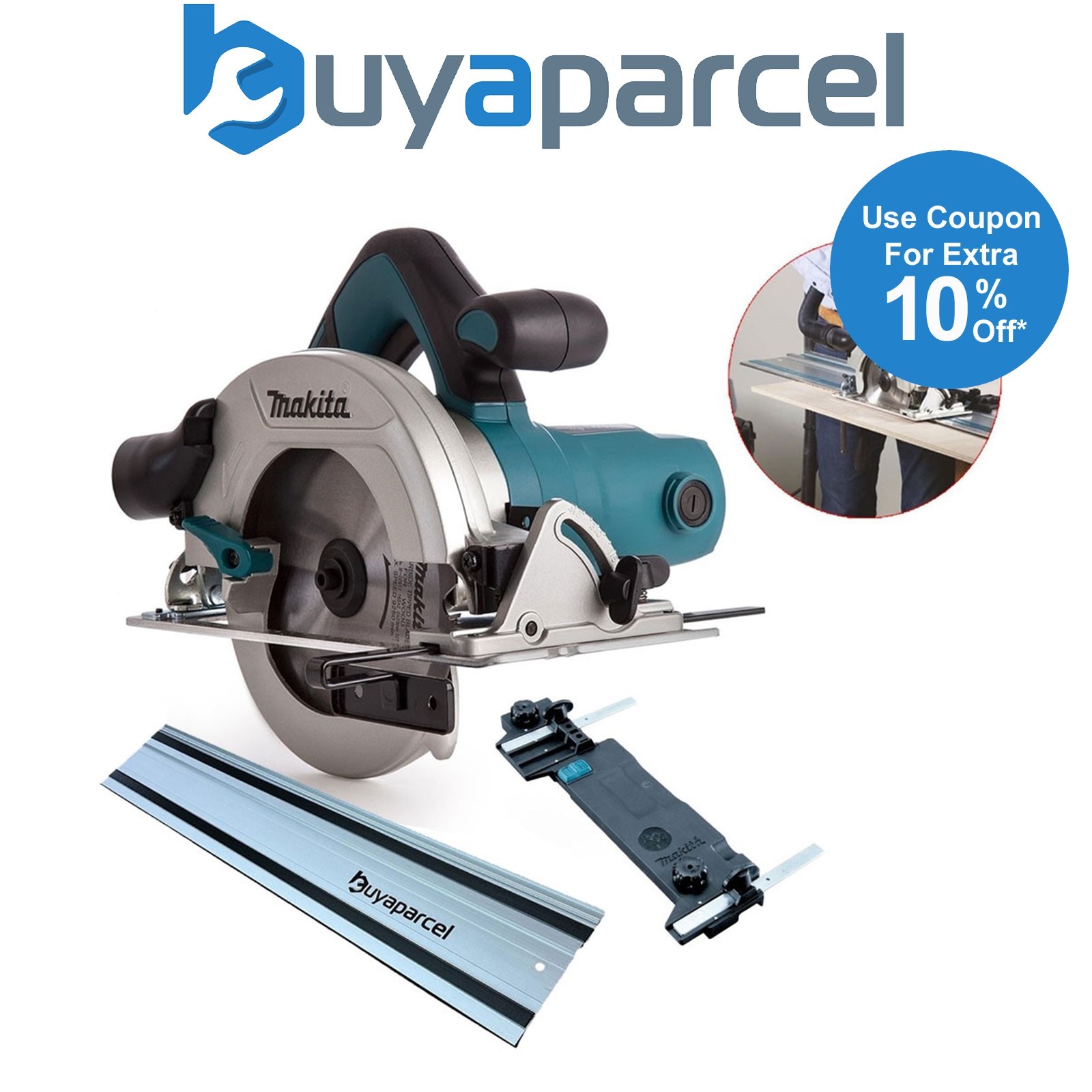 Makita HS6601 240v Corded Electric Circular Saw 165mm Blade + 1m BAP Guide Rail