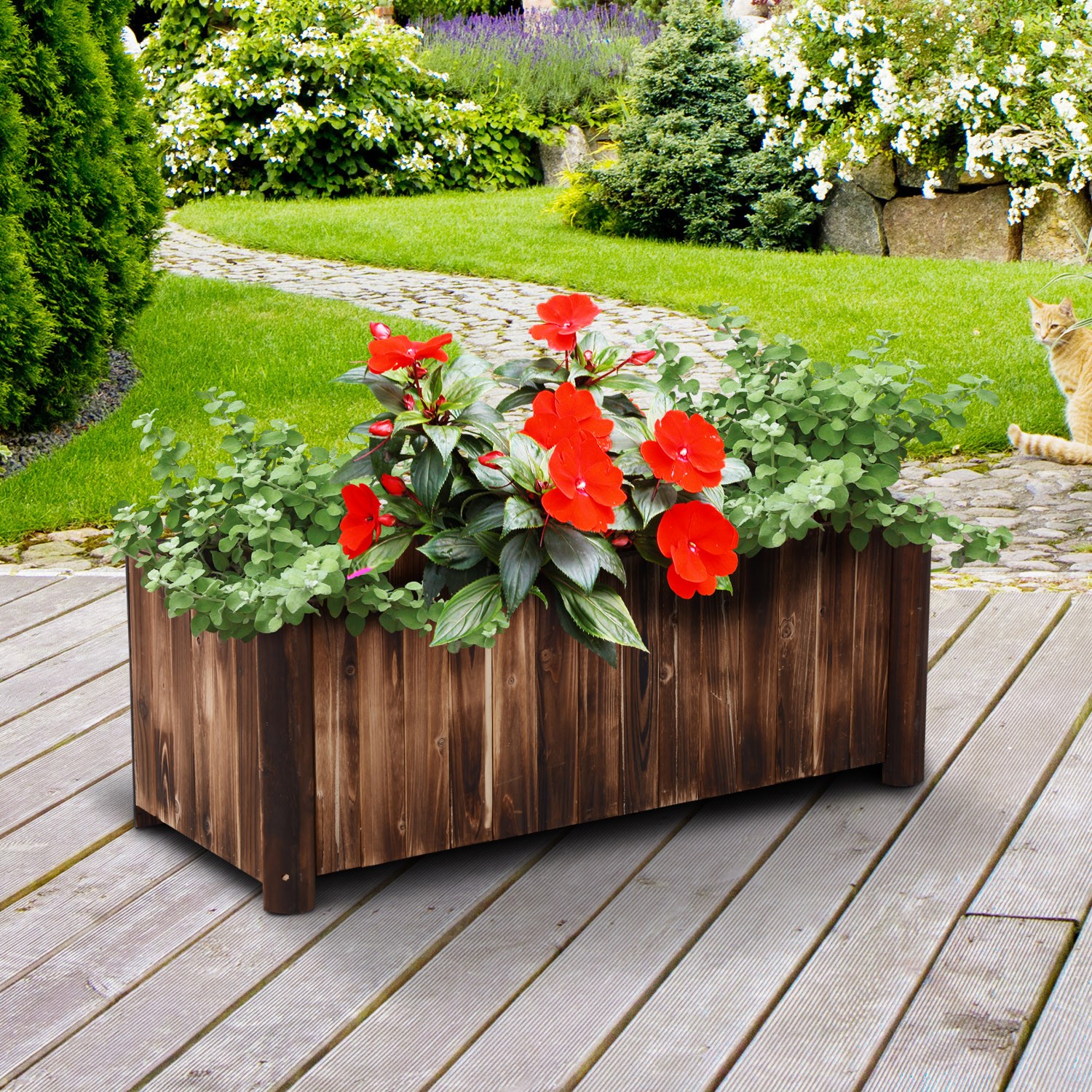 Wooden Raised Garden Bed, Elevated Planter Box, 120 x 50 x 45cm
