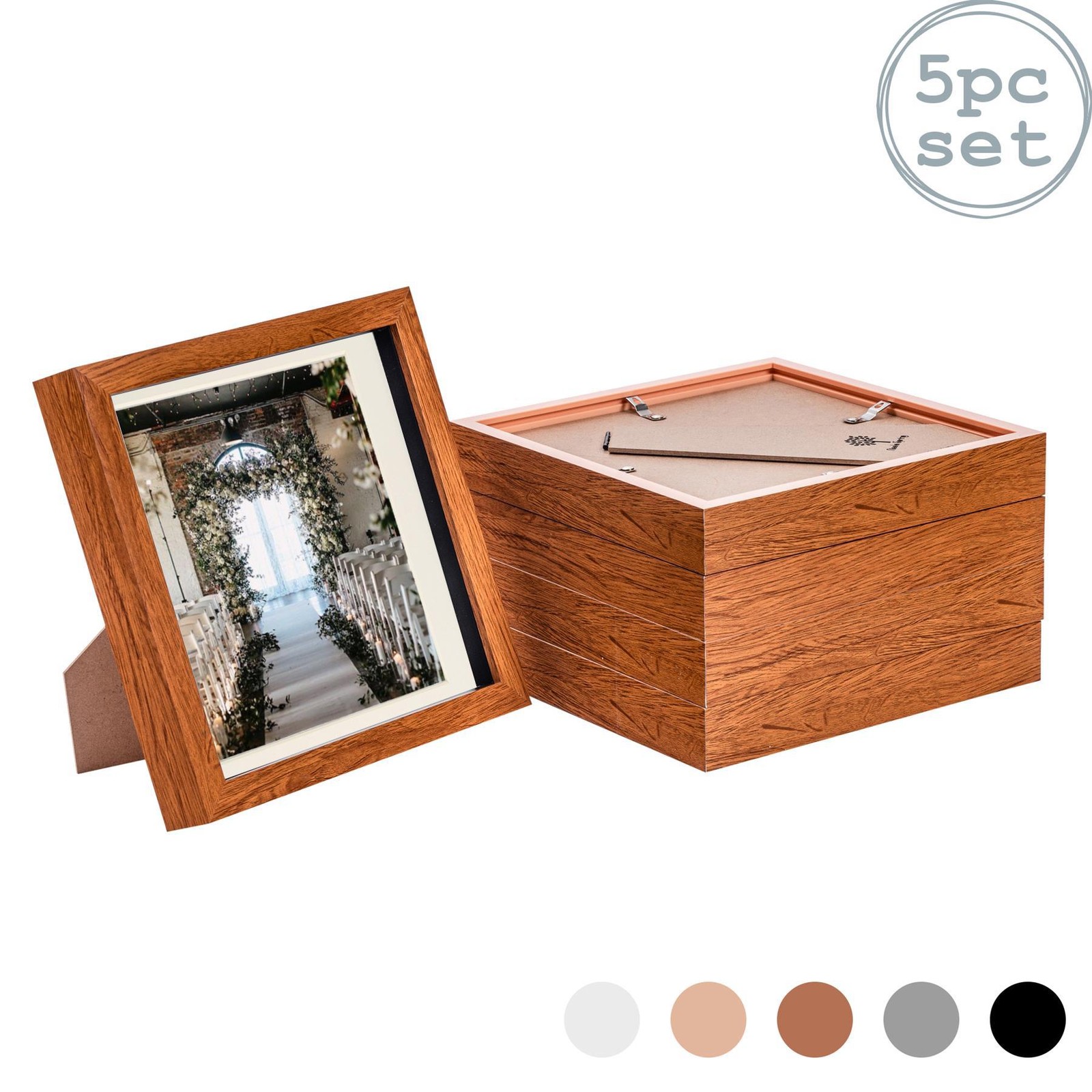5x 3D Box Photo Frames Picture Display 8 x 8" with 6 x 6" Mount Dark Wood/Ivory
