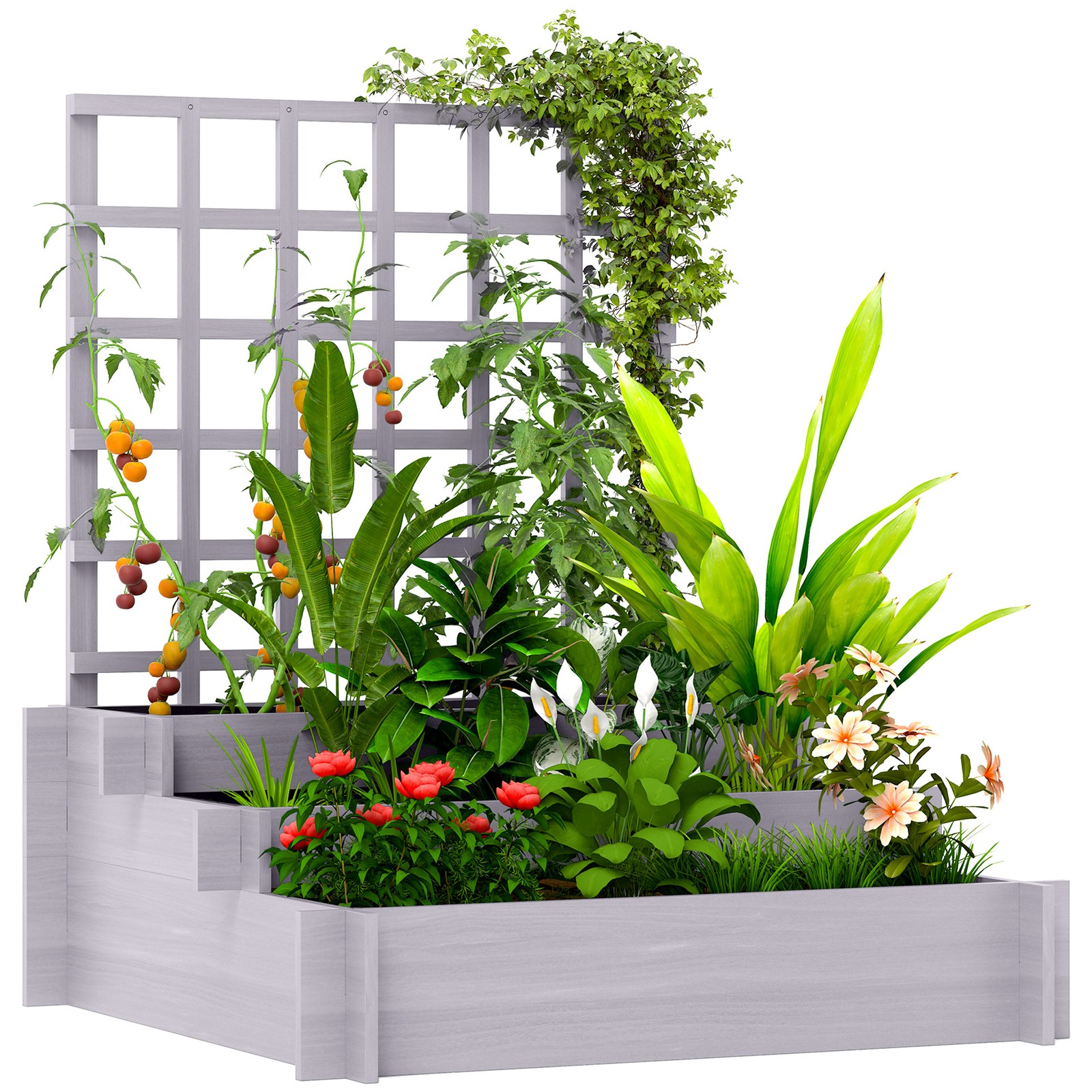 Outsunny 3 Tier Wooden Garden Planters with Trellis for Vine Climbing Plants
