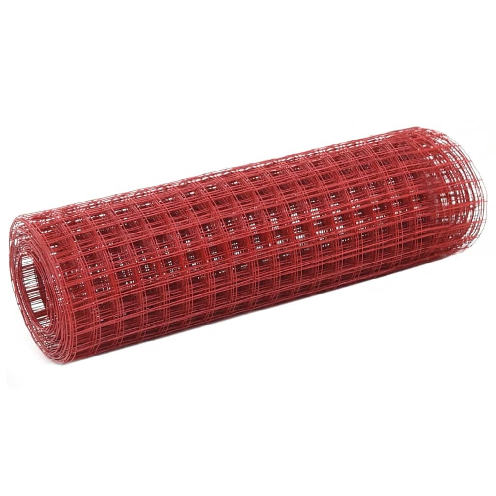 Chicken Wire Fence Mesh Roll Steel with PVC Coating 10x0.5 m Red vidaXL
