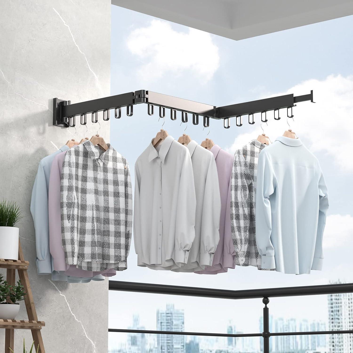 Drying Rack Clothes Foldable Dryer line Airer Outdoor Indoor Horse Wall Mounted