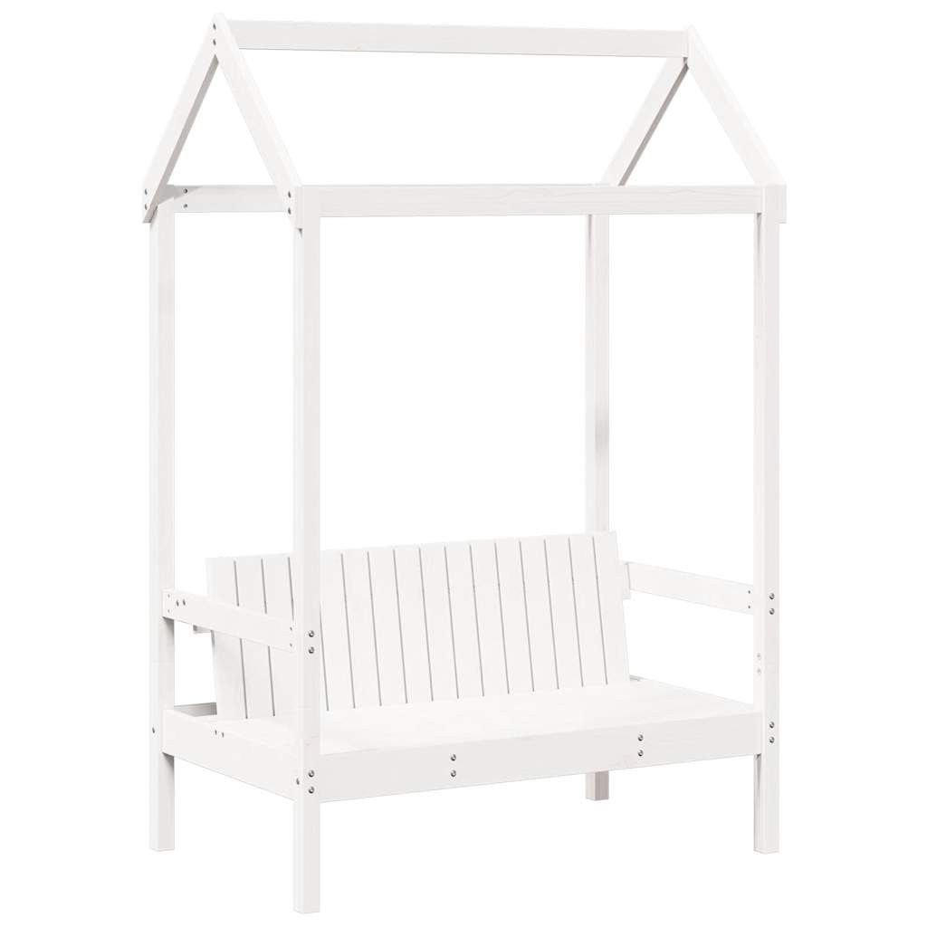 Bench with Roof Dining Hallway Seat White Solid Wood Pine vidaXL