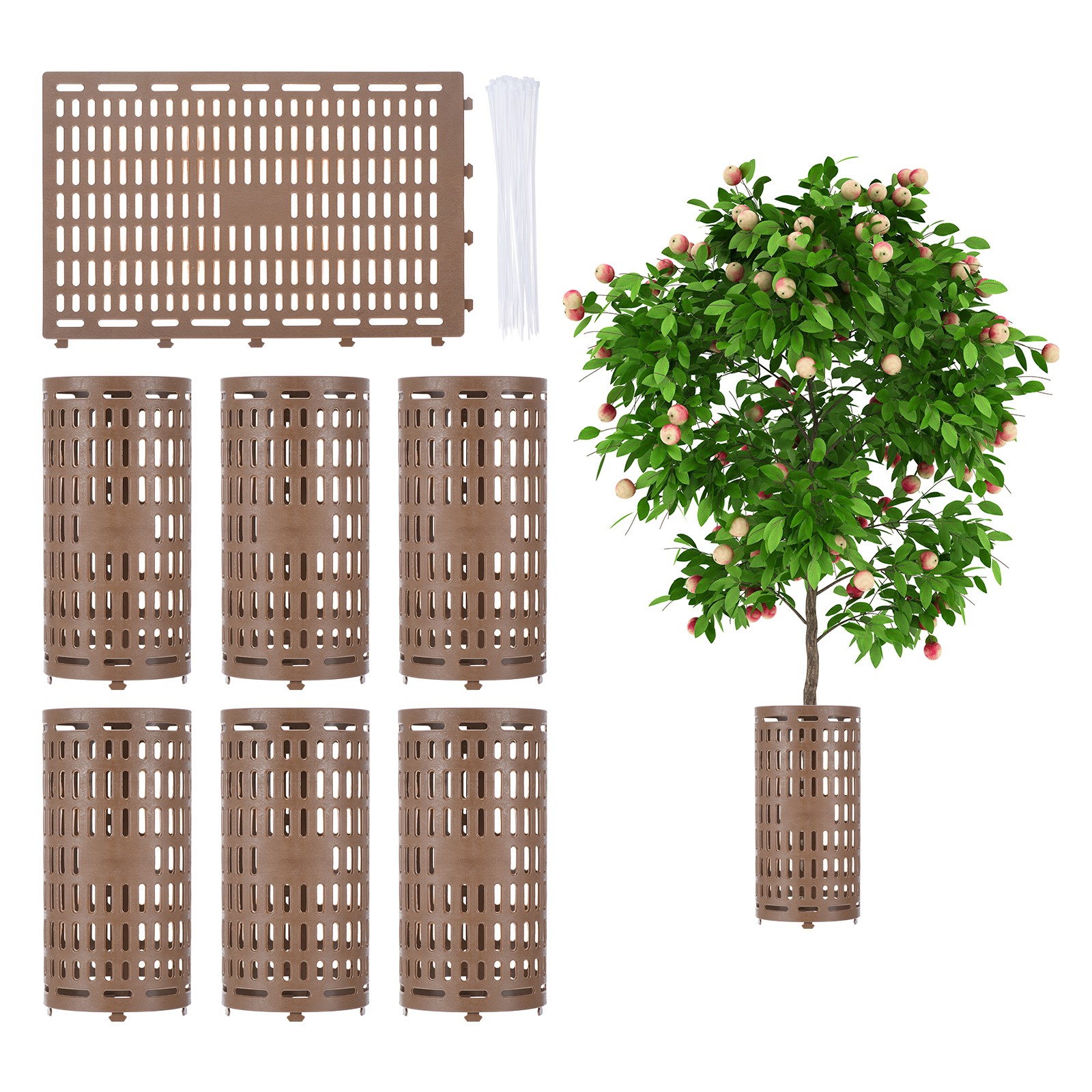 6pcs Plastic Tree Trunk Protectors Tree Bark Guard with 20pcs Zip Ties Brown