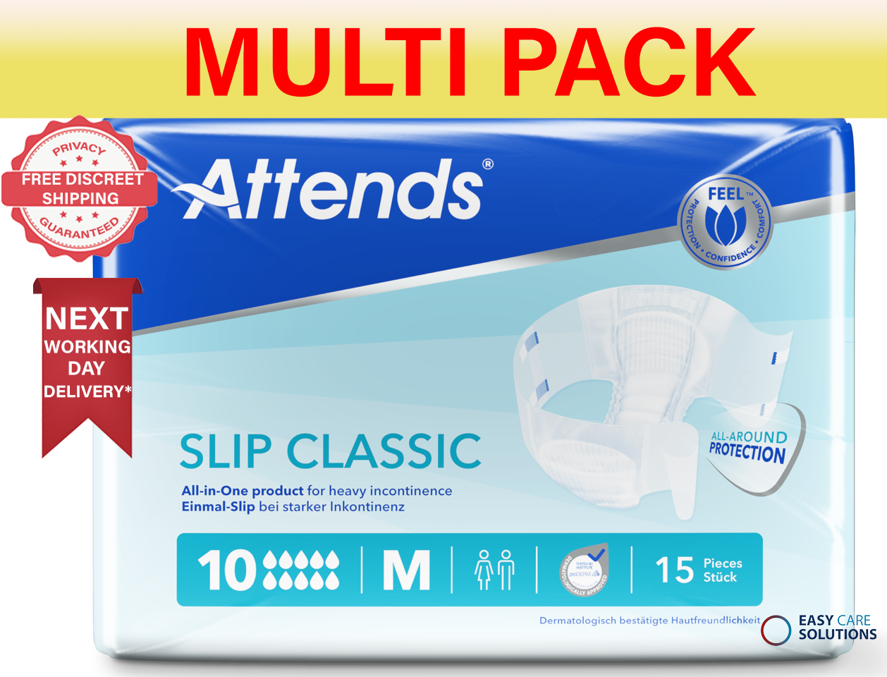 Attends Slip Classic 10 - Medium - 4 Pack of 15 - Multi pack