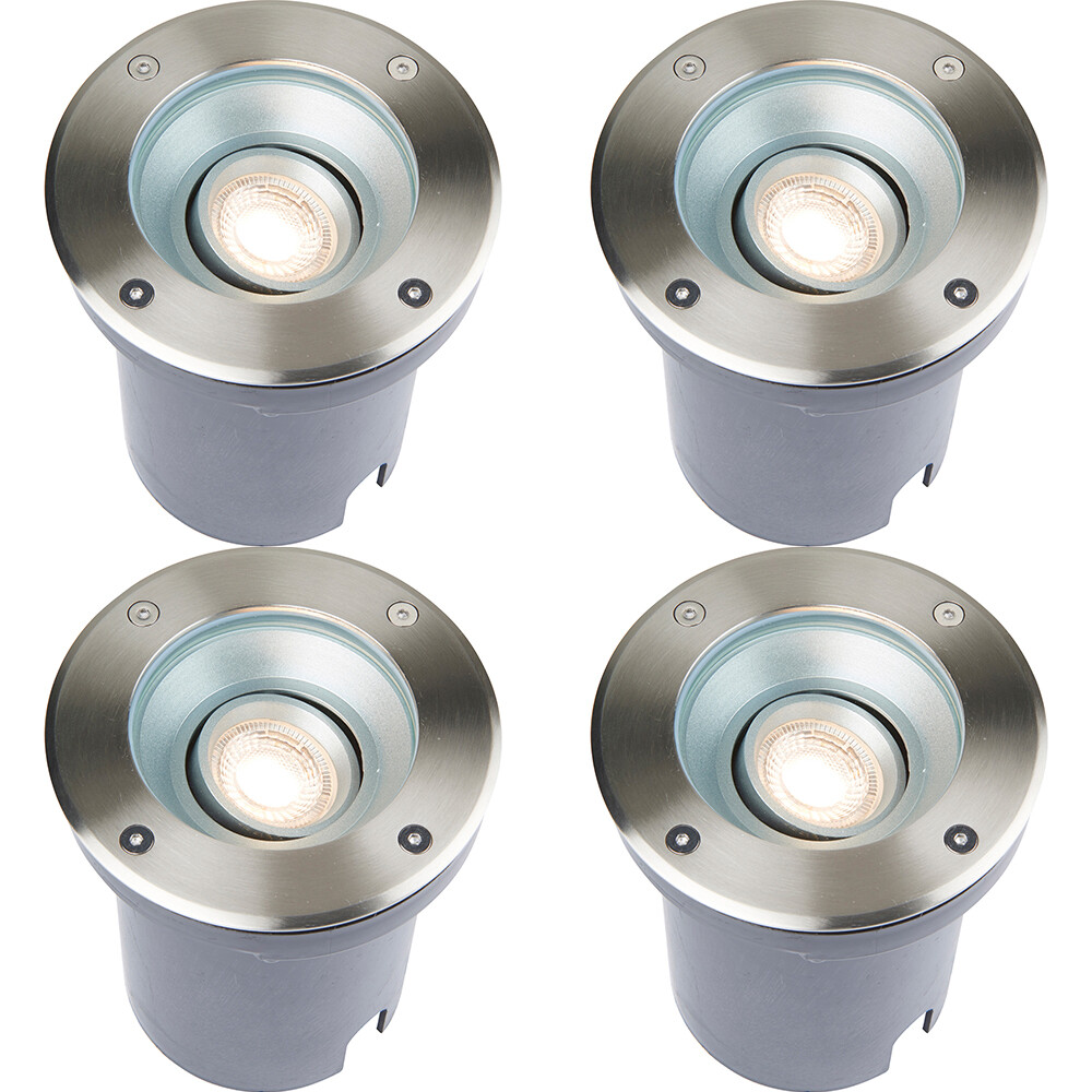 4 PACK Recessed Outdoor IP67 Round Ground Light - 50W GU10 - Stainless Steel
