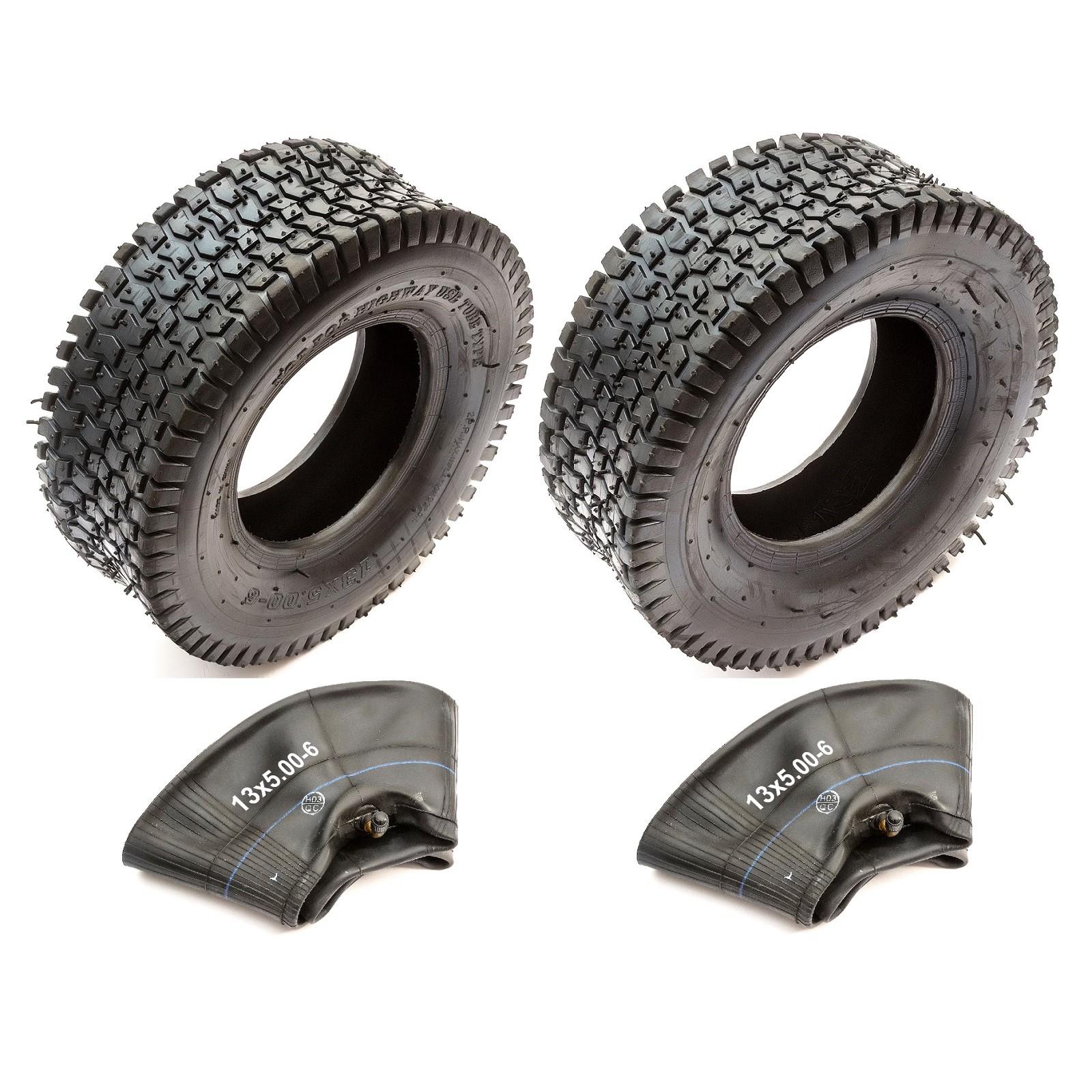 2x Tyre 13x5.00-6 Black Block Tread 2Ply & Bent Valve Innertube Mobility Scooter
