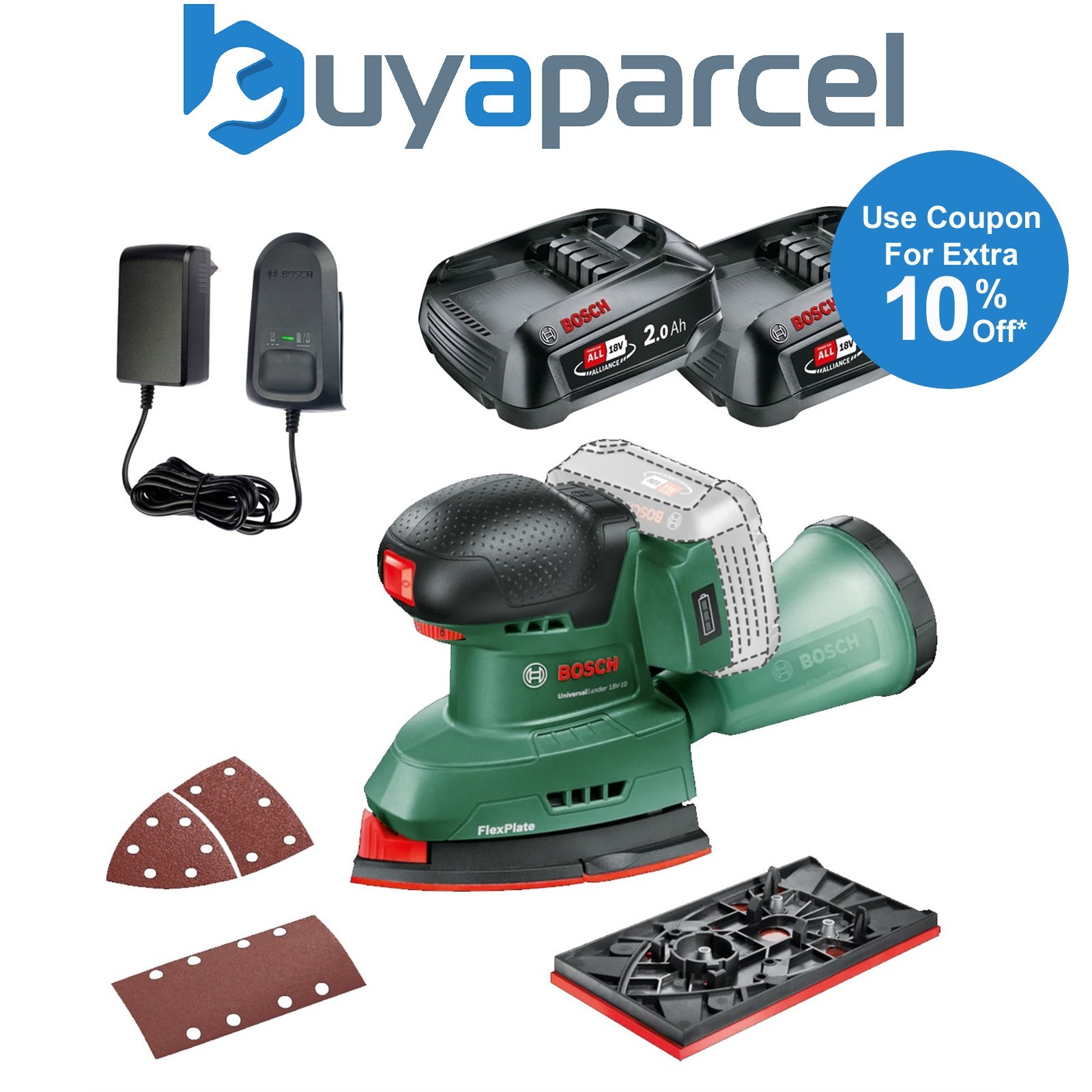 Bosch UniversalSander 18v 18V-10 Cordless Multi Palm Sander 2 x 2.0Ah Batteries