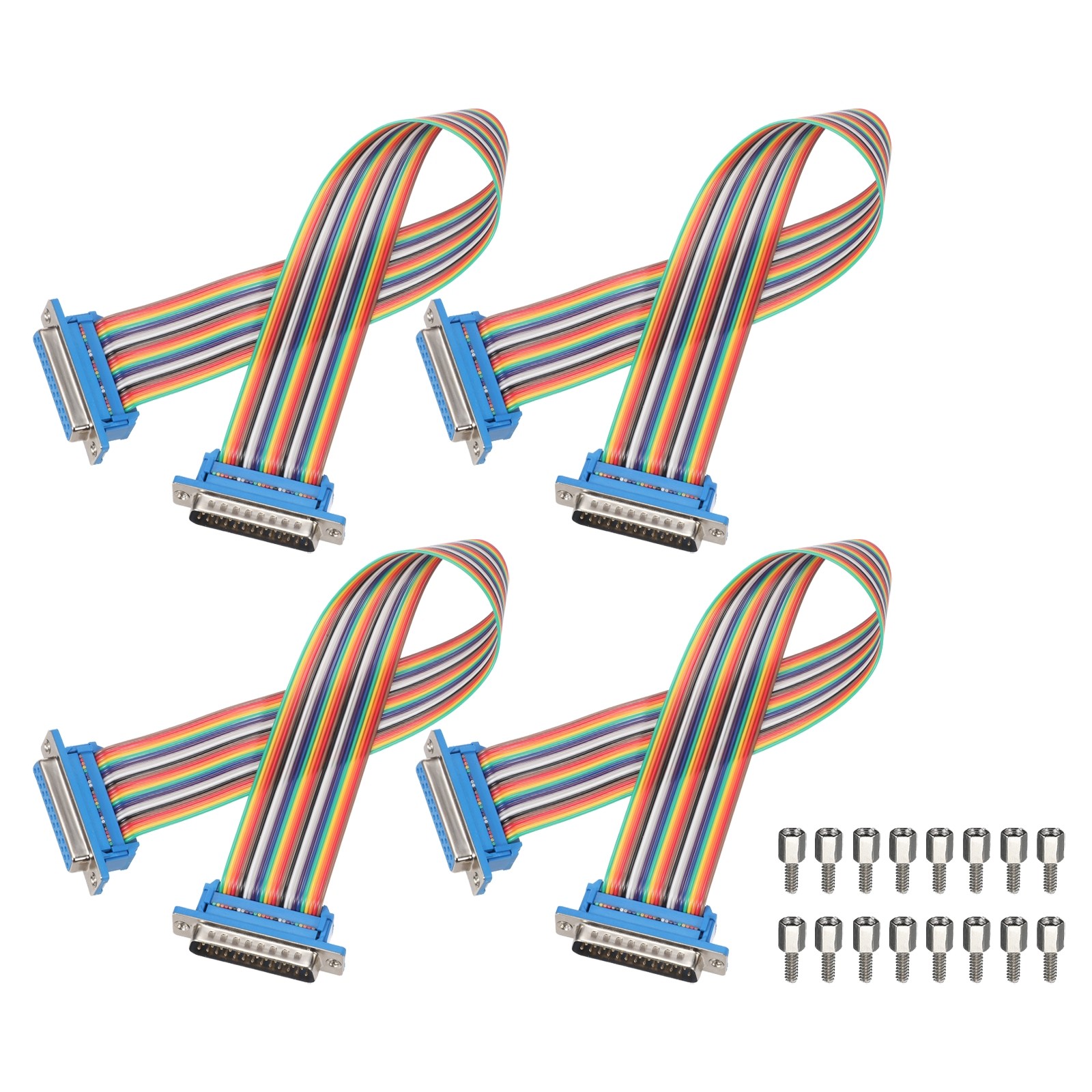 4 Pcs IDC Rainbow Wire DB25 Male to DB25 Female 11.8 Inch Length