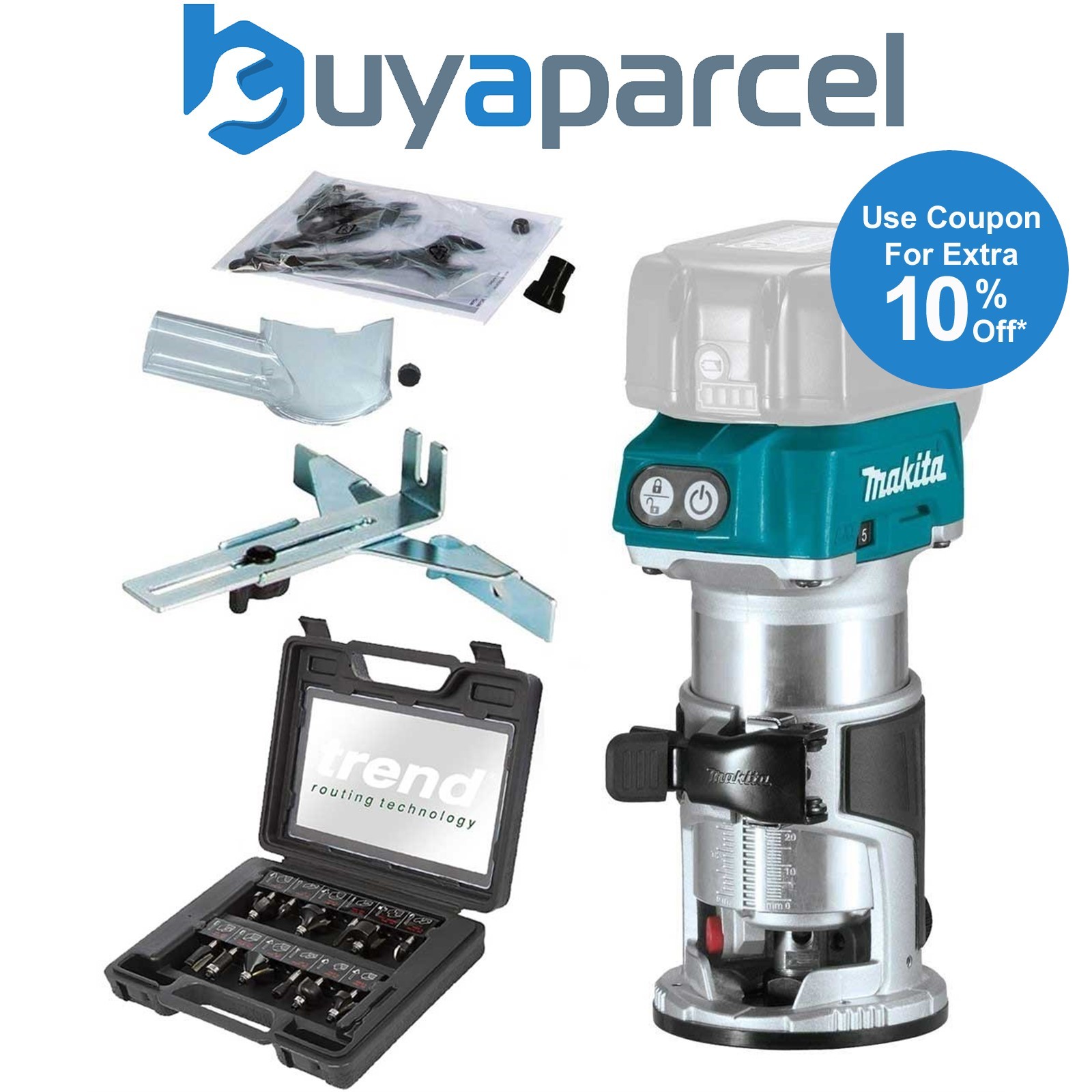 Makita DRT50Z 18V LXT Cordless Brushless Laminate Router Trimmer + Trend 12P Set