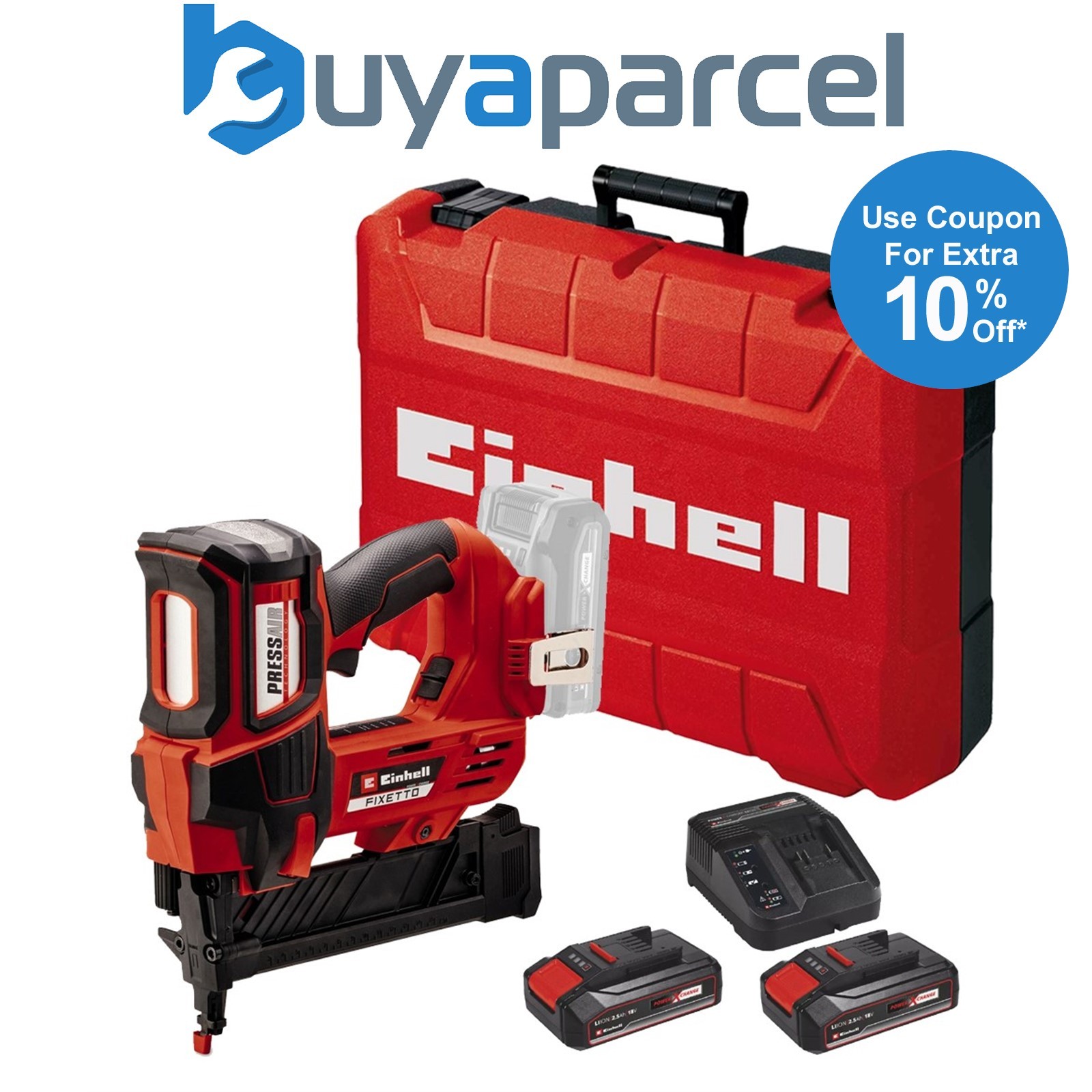 Einhell Power X-Change 18v Cordless Stapler Gun Tacker - 2x 2.5AH Kit + Case