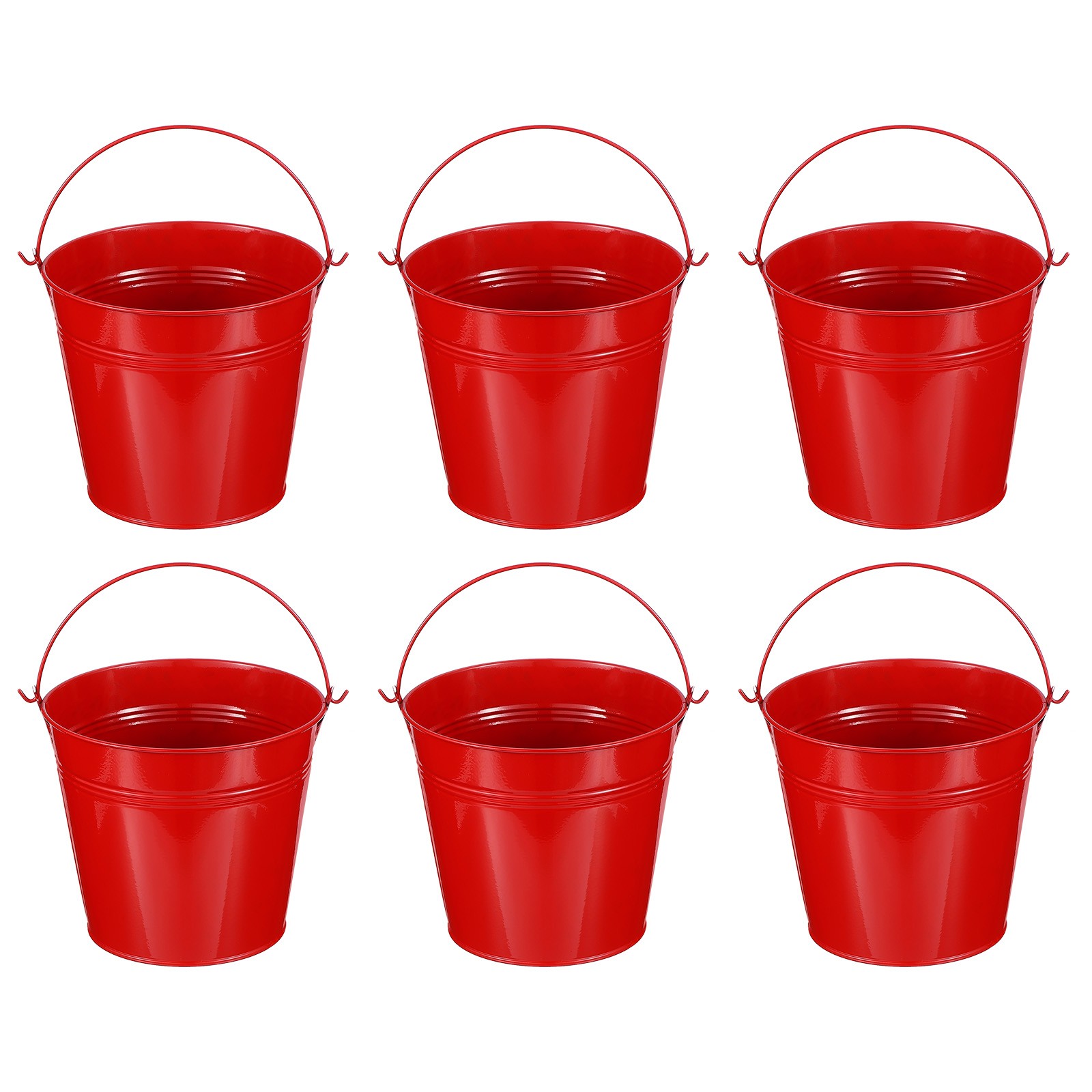 6 Pcs 5.9"x5.1" Small Metal Buckets with Handle Mini Galvanized Bucket Red
